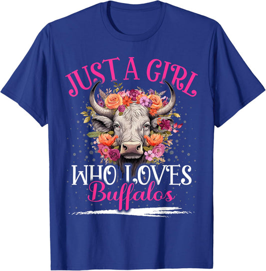 Just A Girl Who Loves Buffalos Aesthetic Floral Buffalo T-Shirt - T-Shirt | Royal