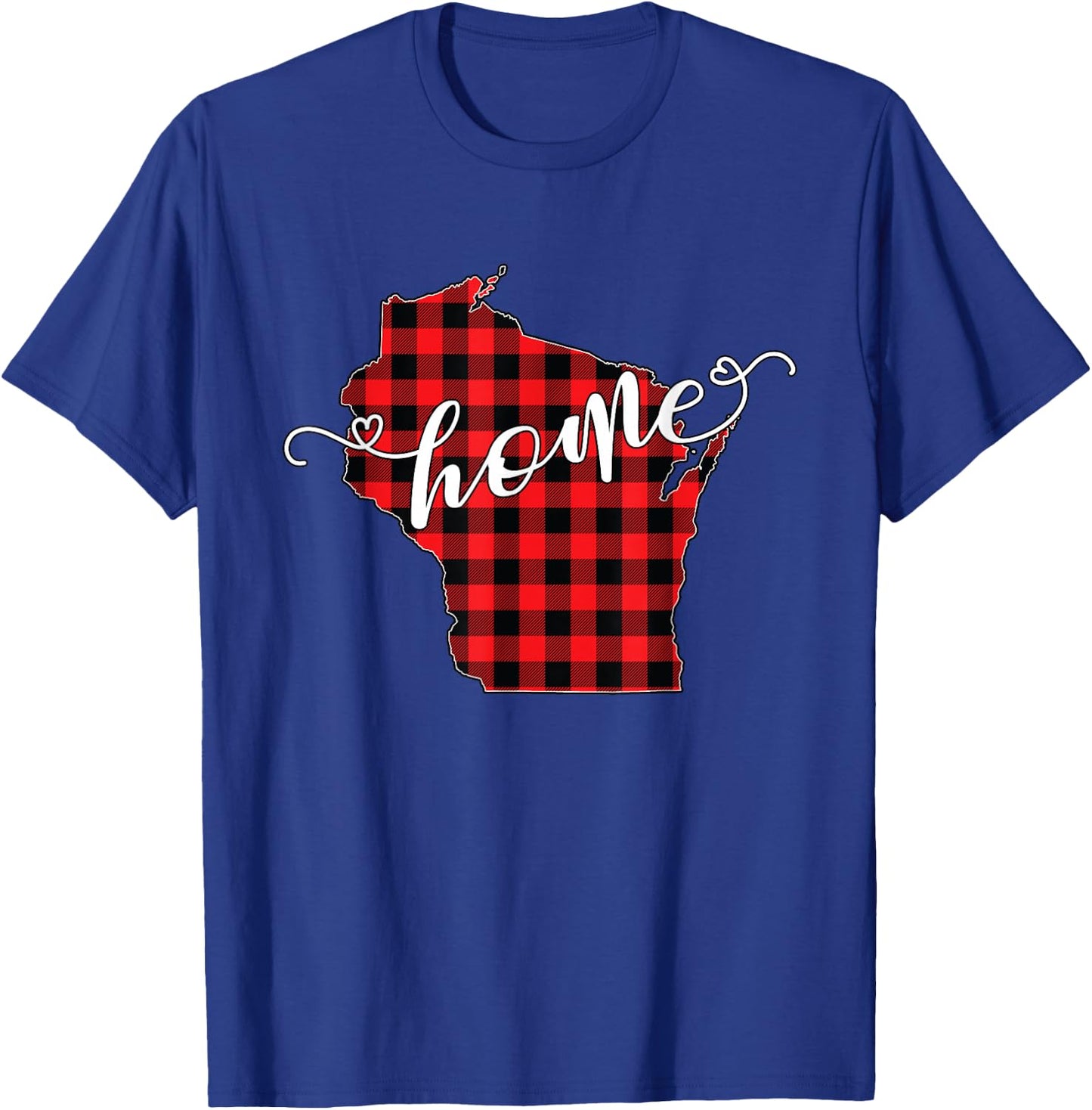 Wisconsin WI State Outline Home Winter Red Buffalo Plaid T-Shirt - T-Shirt | Royal