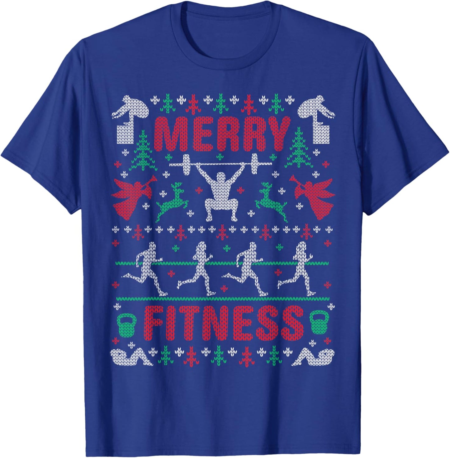 Merry Fitness Workout Ugly Christmas Sweater Party Gifts T-Shirt - T-Shirt | Royal