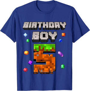Kids 5th Birthday Boy 5 Video Gamer Pixel Number Five Bday Party T-Shirt - T-Shirt | Royal