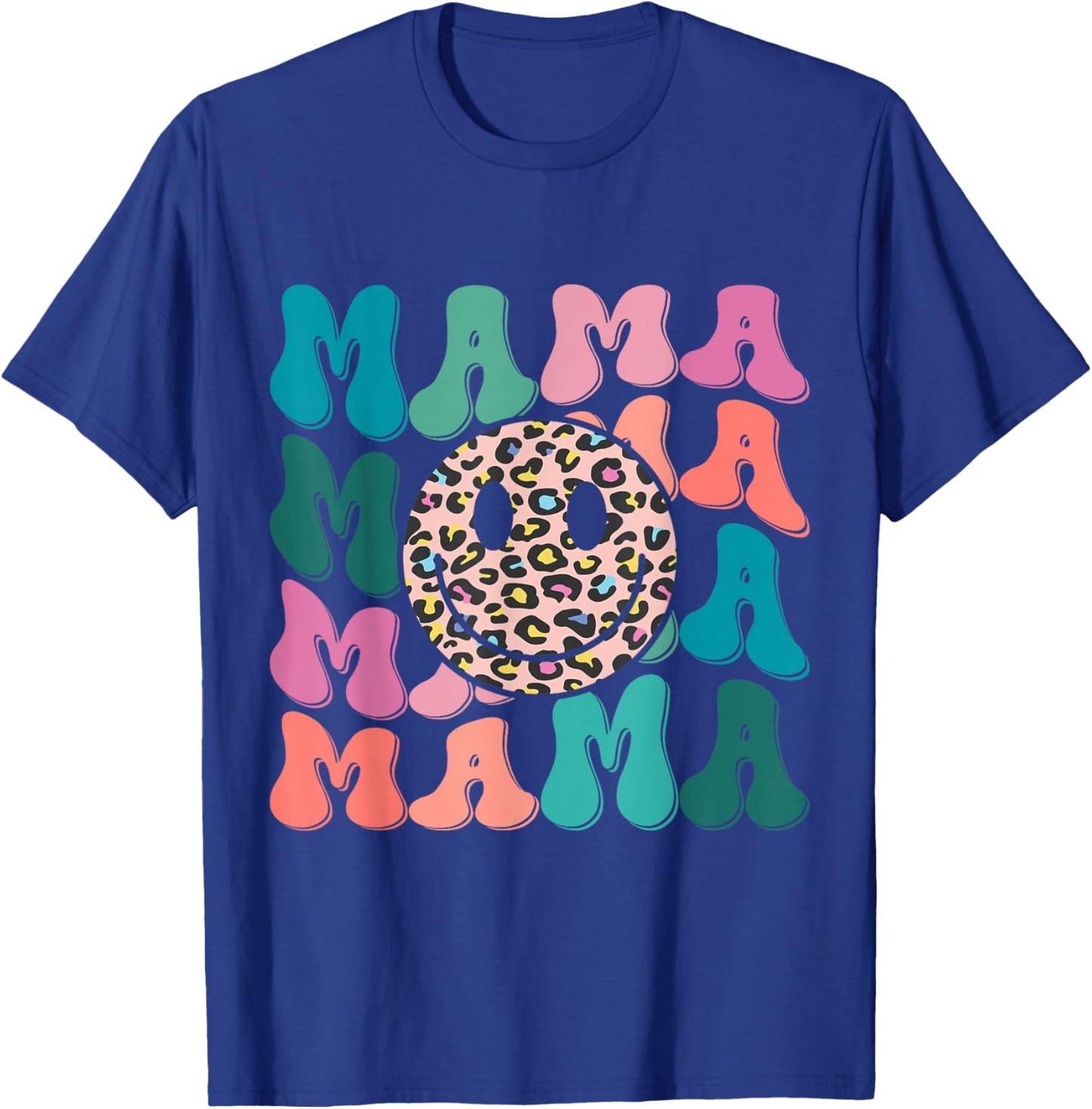 Retro Leopard Mama Groovy Face Trendy New Mom T-Shirt - T-Shirt | Royal