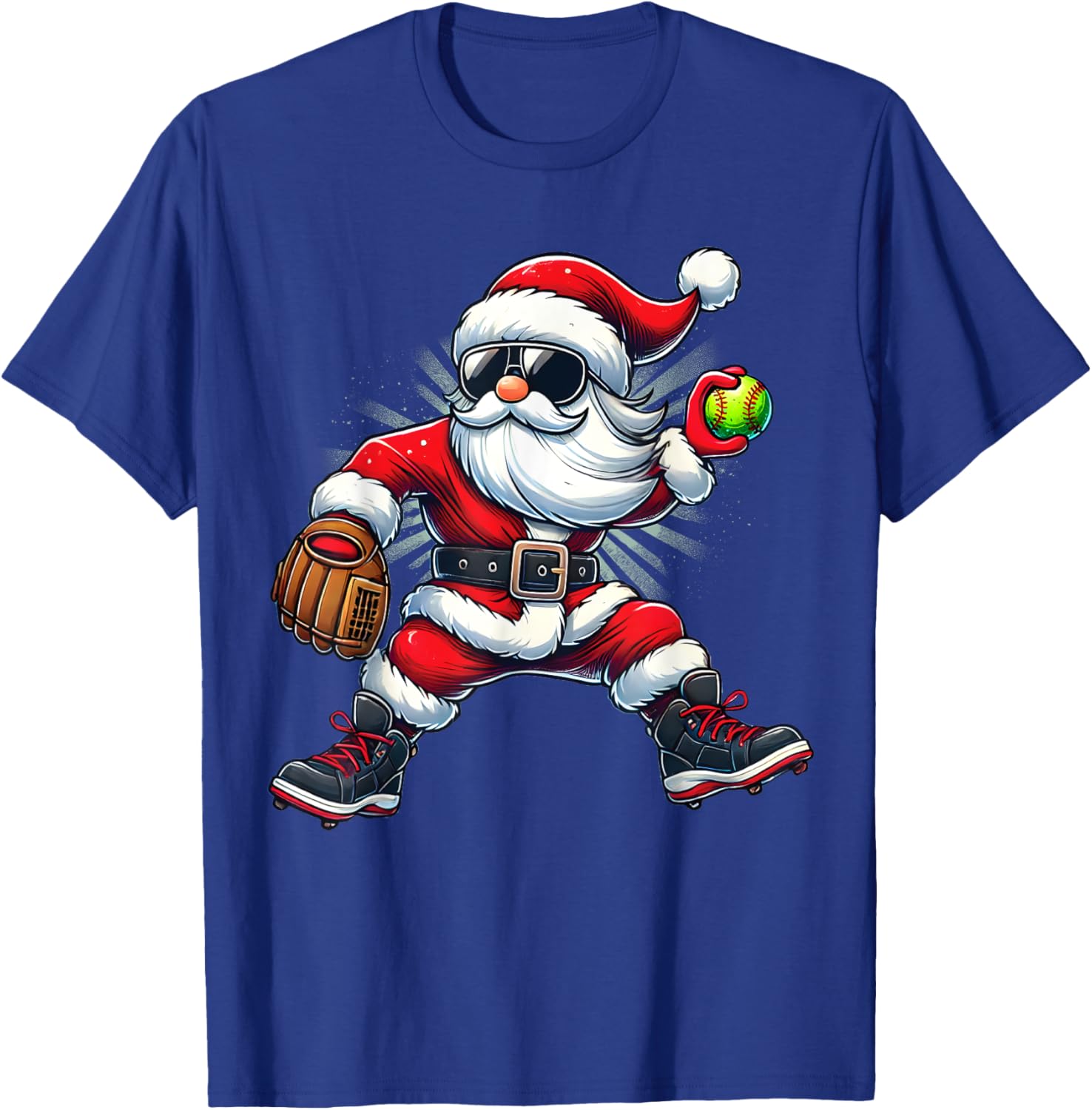 Santa Playing Softball as Pitcher Boys Kids Teens Christmas T-Shirt - T-Shirt | Royal