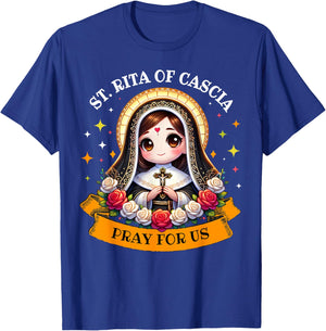 St Rita of Cascia Pray for Us Devotional Catholic for Kids T-Shirt - T-Shirt | Royal