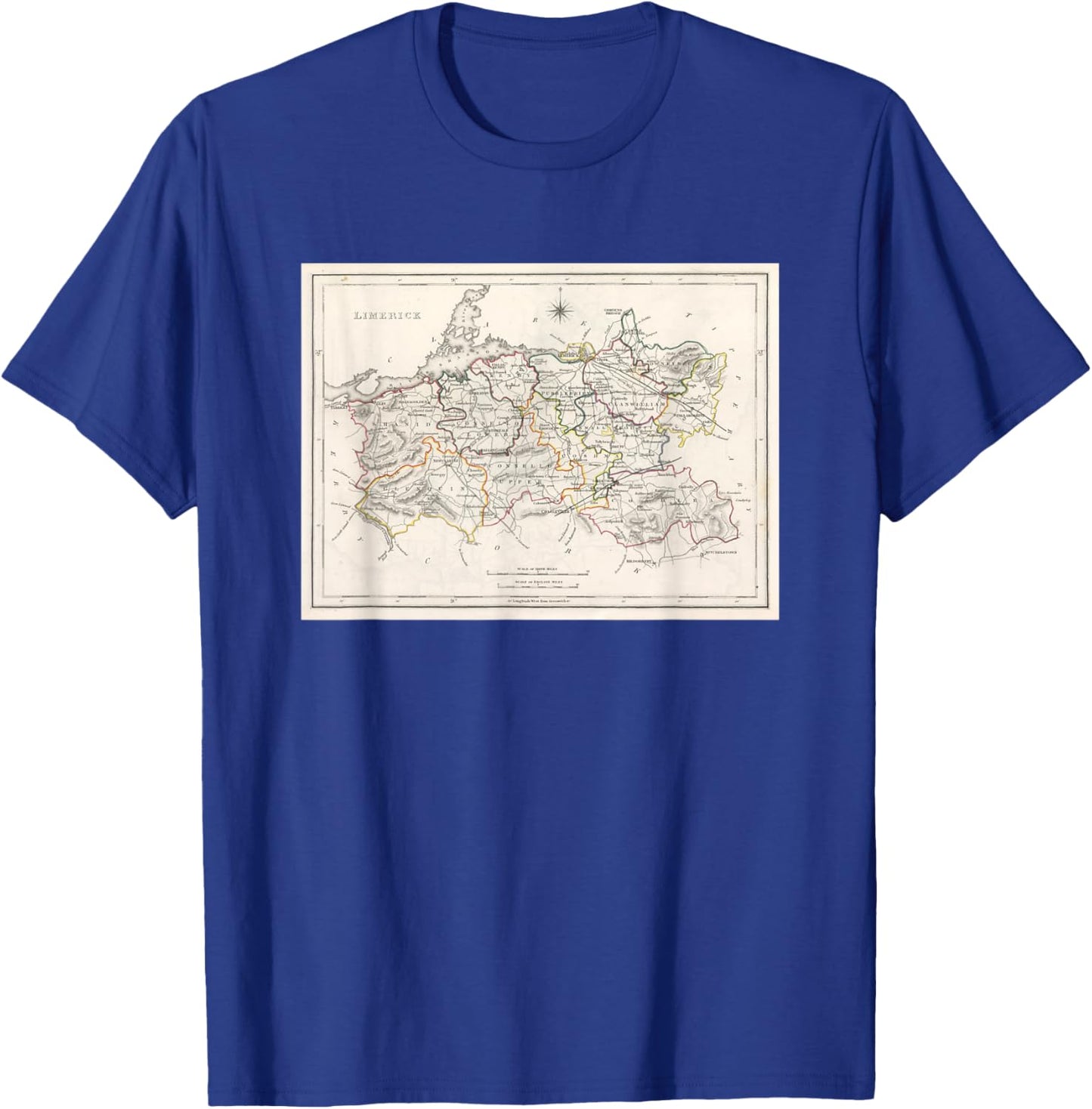 Vintage County Limerick Ireland Map (1846) T-Shirt - T-Shirt | Royal