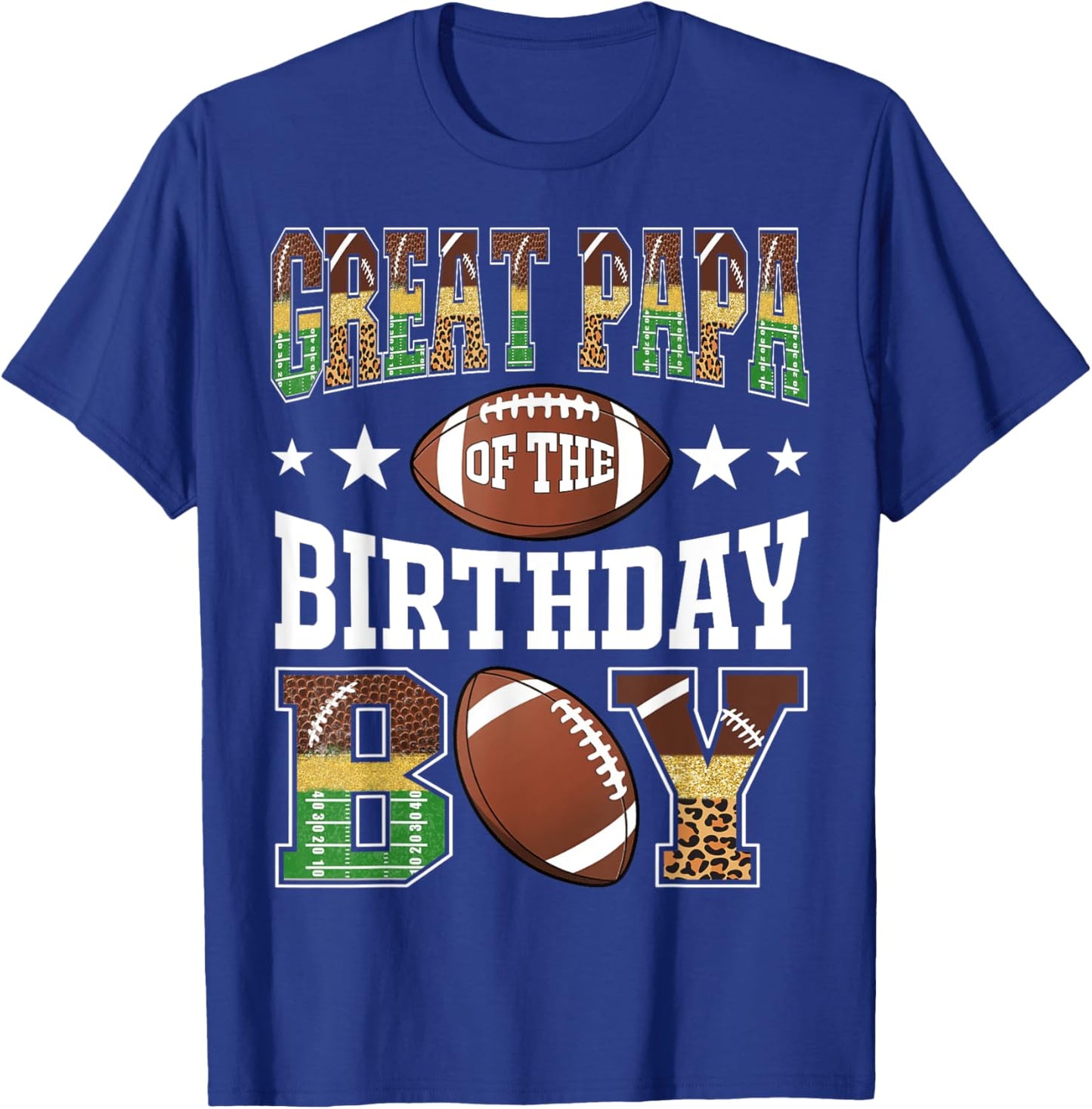 Great Papa Of The Birthday Boy Football Leopard Game Day T-Shirt - T-Shirt | Royal