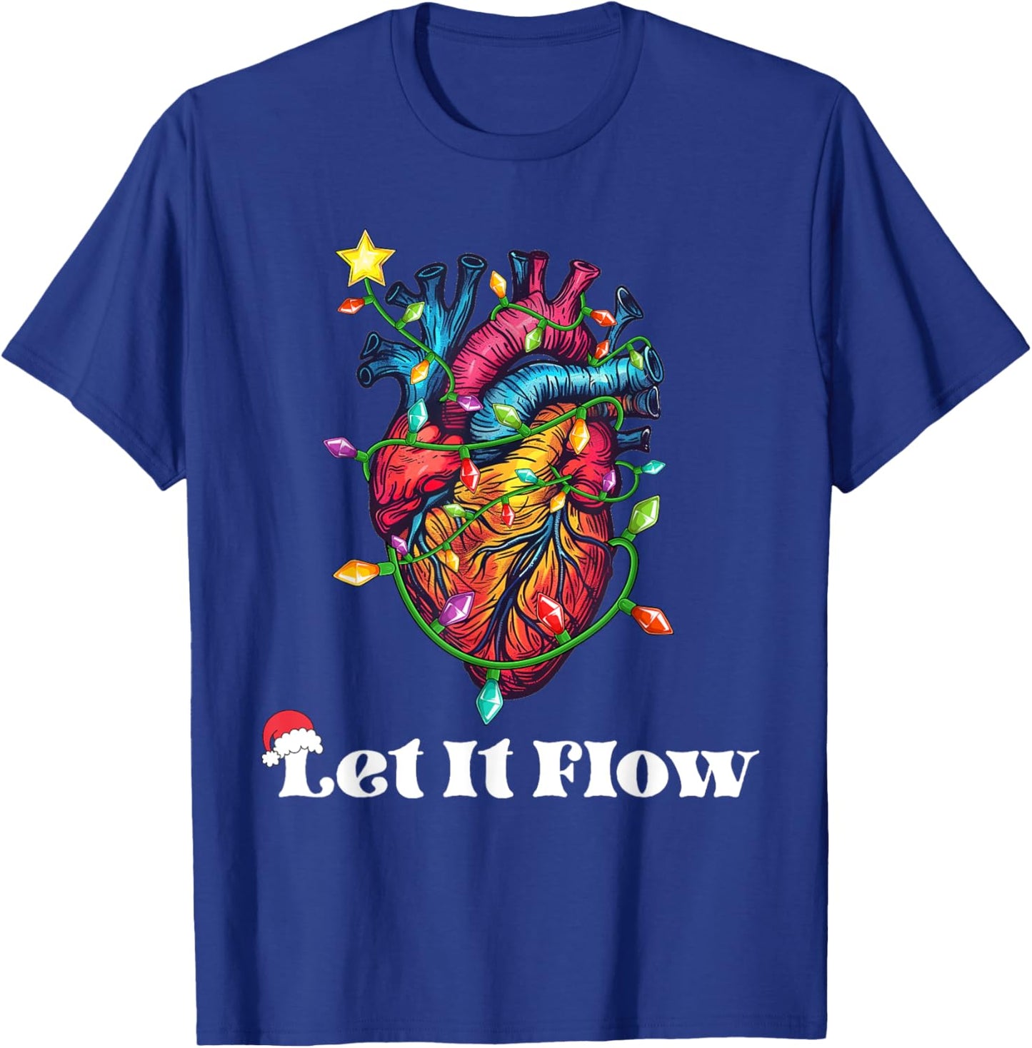 Funny Let It Flow Anatomy Heart Cardiac Nurse Santa Hat Xmas T-Shirt - T-Shirt | Royal