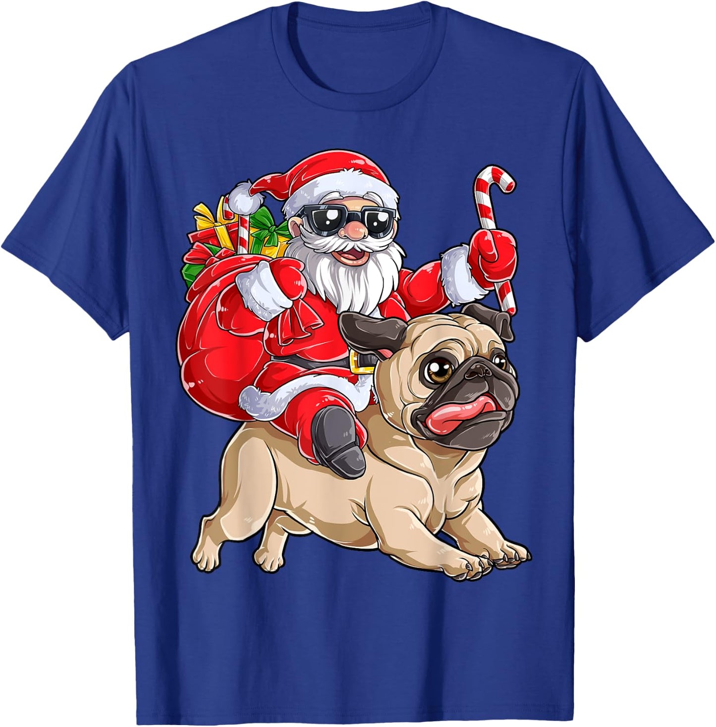 Christmas Santa Claus Riding Pug Xmas Boys Men Pugmas Dog T-Shirt - T-Shirt | Royal