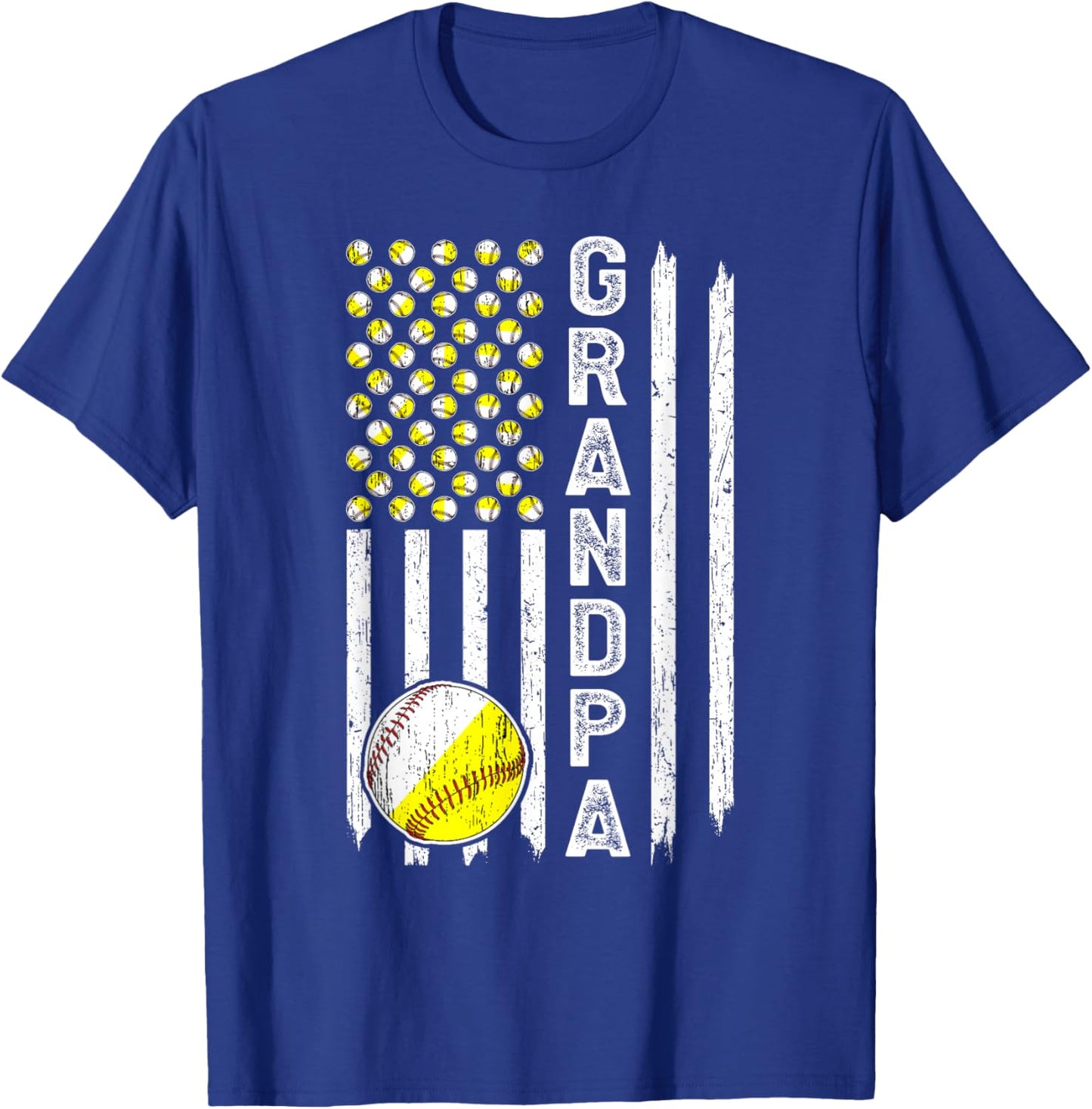 Grandpa American Flag Softball Baseball Grandpa T-Shirt - T-Shirt | Royal