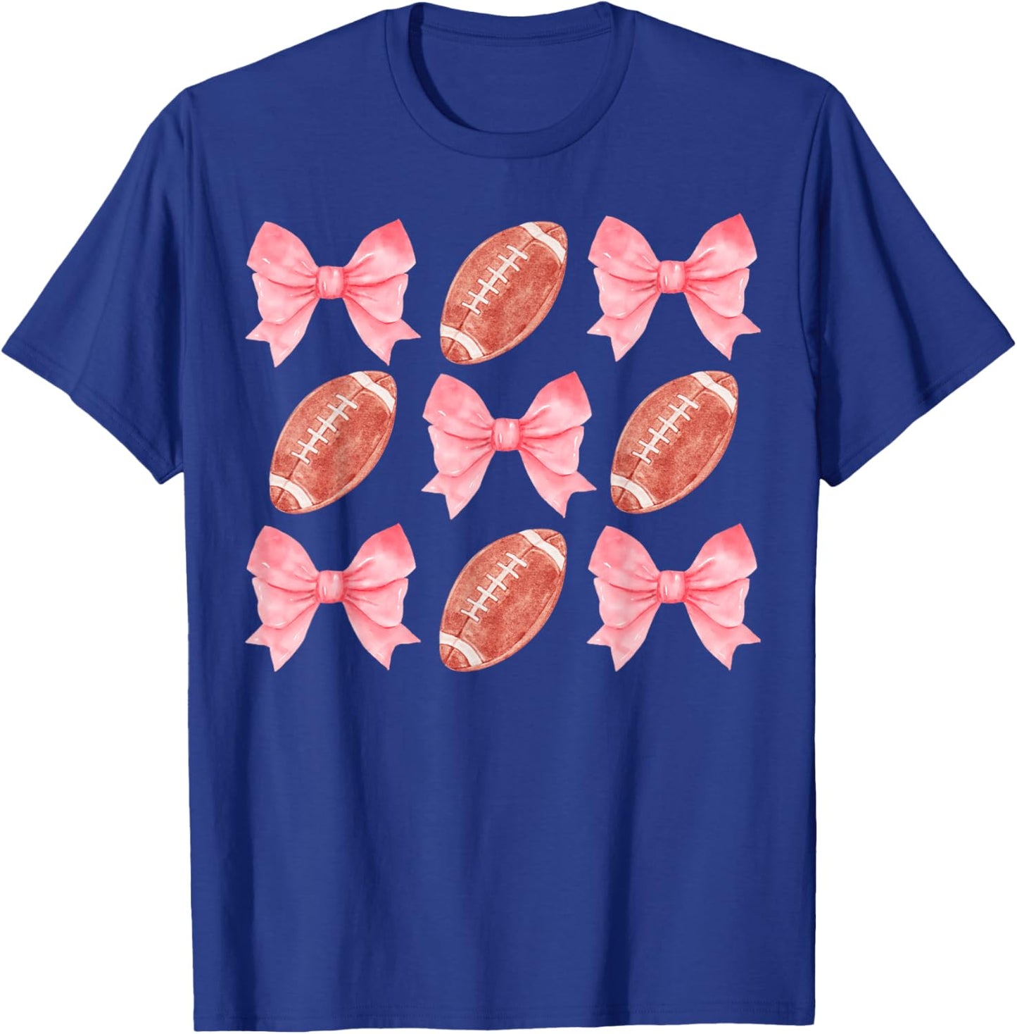 Football Sister Mom Tween Teen Girl Girly Pink Bow Preppy T-Shirt - T-Shirt | Royal