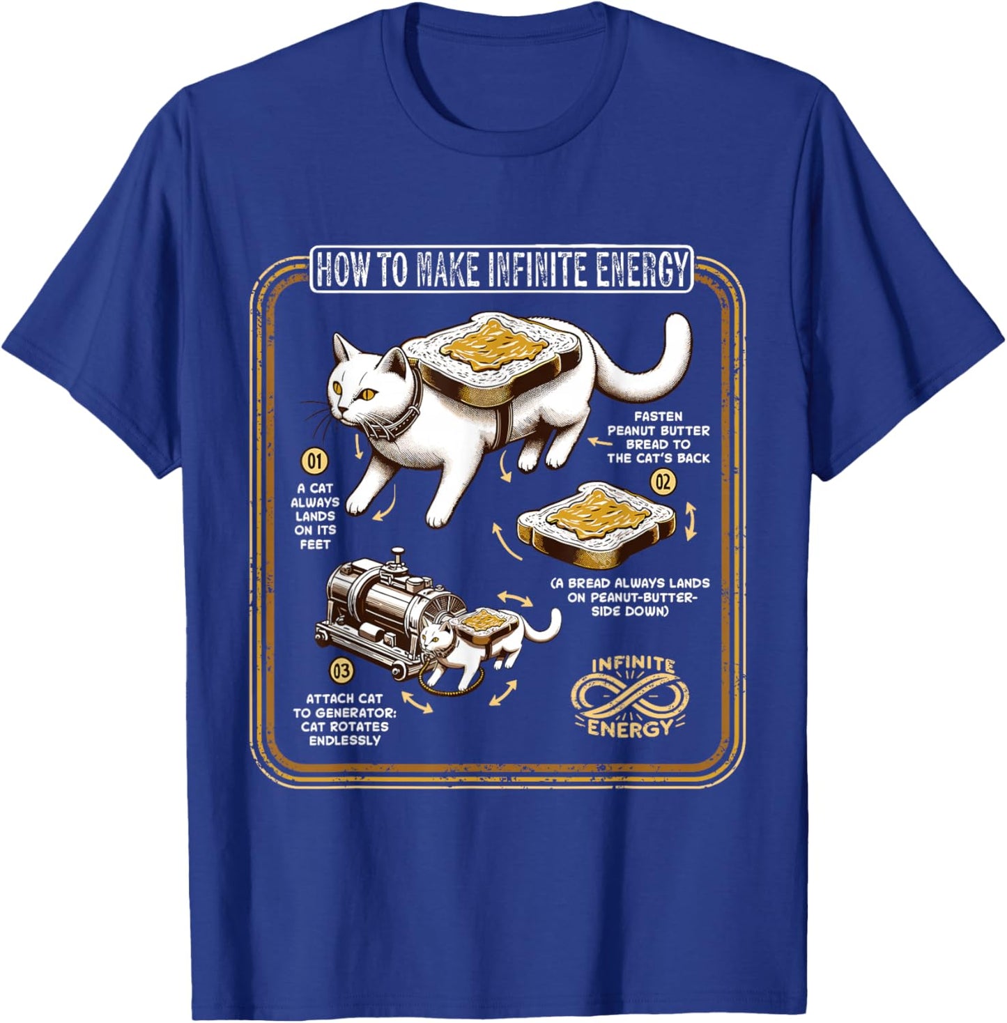 Funny Math Infinite Energy Cat And Mechanical Engineering T-Shirt - T-Shirt | Royal