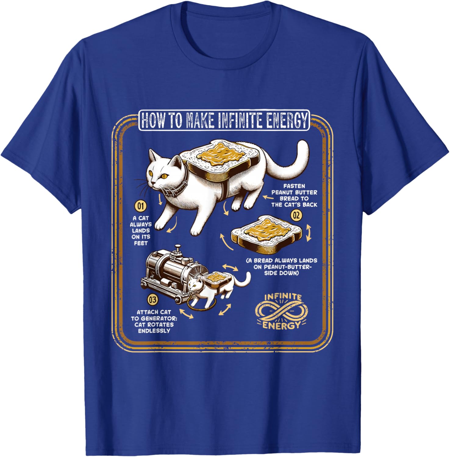 Funny Math Infinite Energy Cat And Mechanical Engineering T-Shirt - T-Shirt | Royal