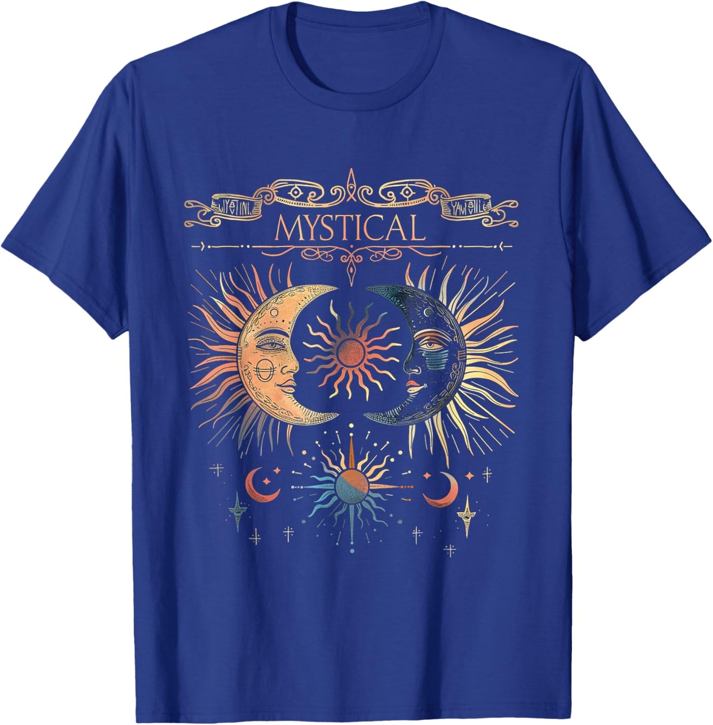 Mystical Sun and Moon Woman Mystic Flowers Aesthetic T-Shirt - T-Shirt | Royal