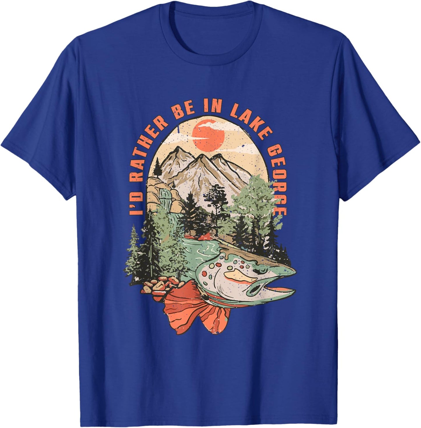 Vintage Lake Trout Fishing Lake George New York Camping T-Shirt - T-Shirt | Royal