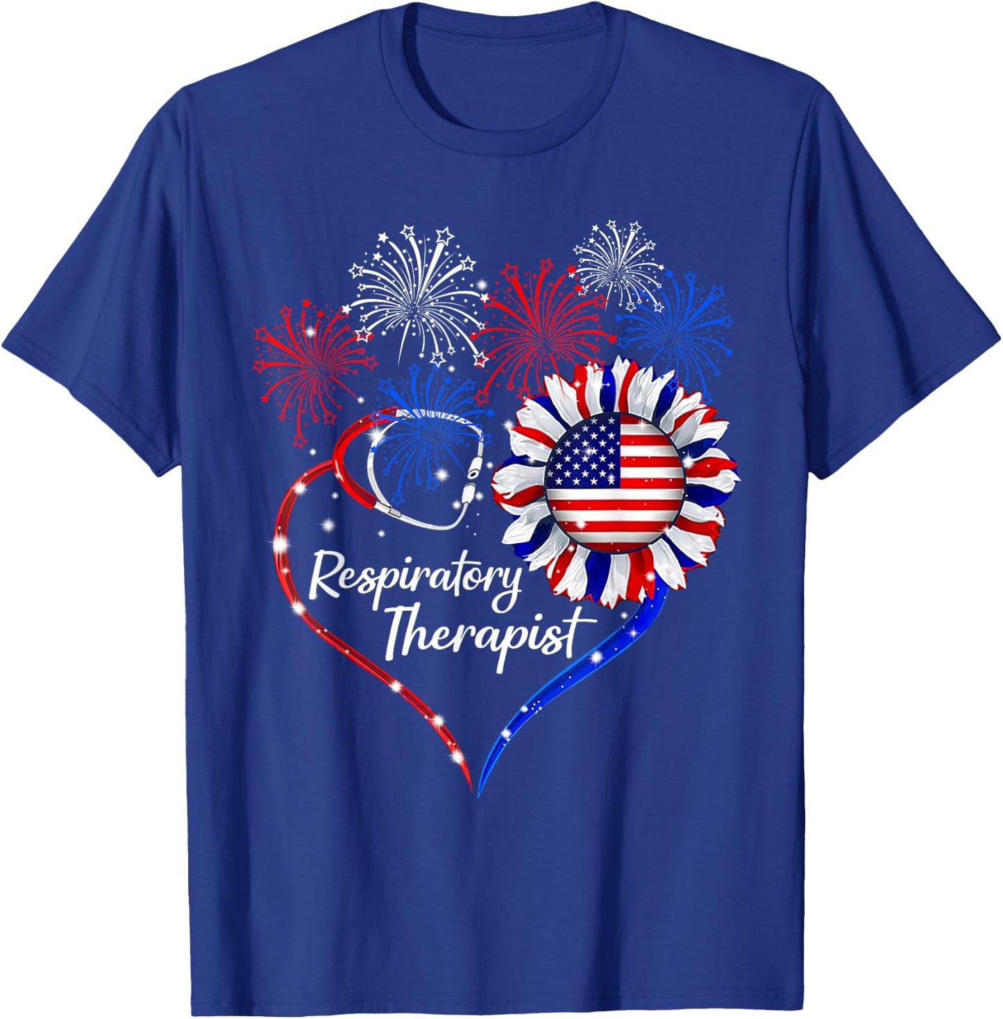 Patriotic Respiratory Therapist Sunflower 4th Of July Flag T-Shirt - T-Shirt | Royal