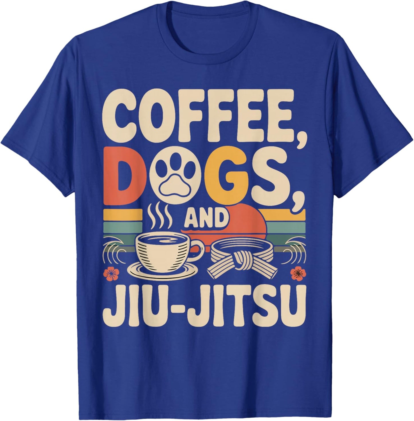 Jiu Jitsu Coffee Dog Retro Vintage Coffee Dogs and Jiu-Jitsu T-Shirt - T-Shirt | Royal
