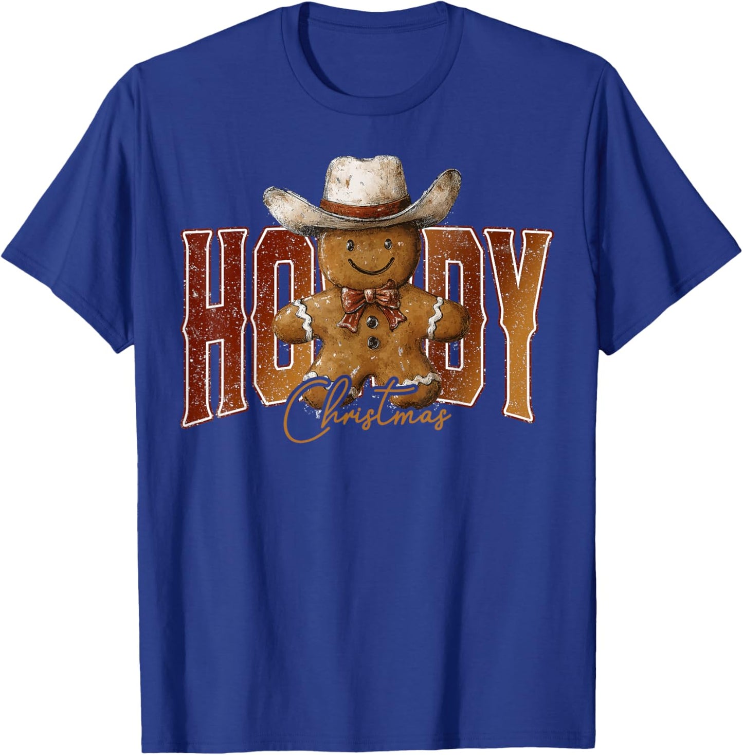Howdy Christmas Gingerbread Man Cowboy Rodeo Western Country T-Shirt - T-Shirt | Royal
