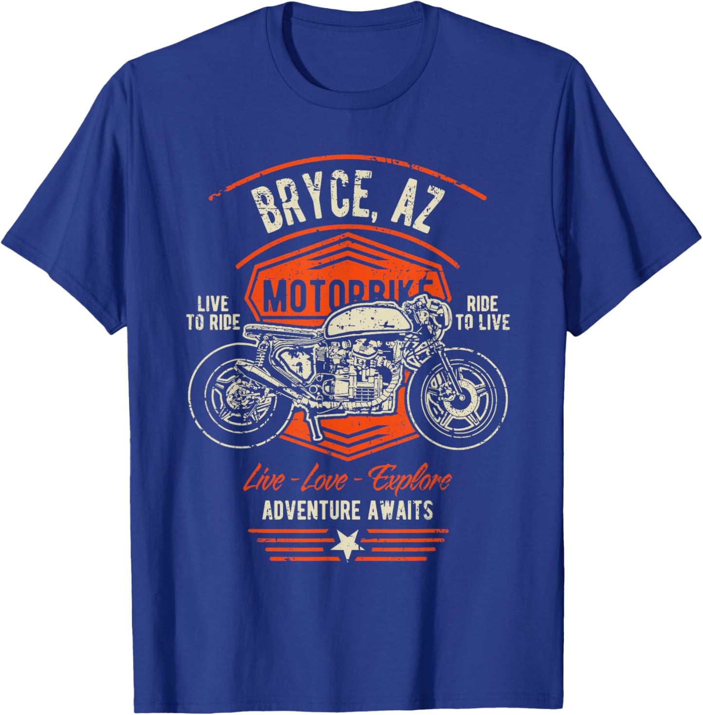 Bryce AZ USA Retro Distressed Style Motorcycle Design T-Shirt - T-Shirt | Royal