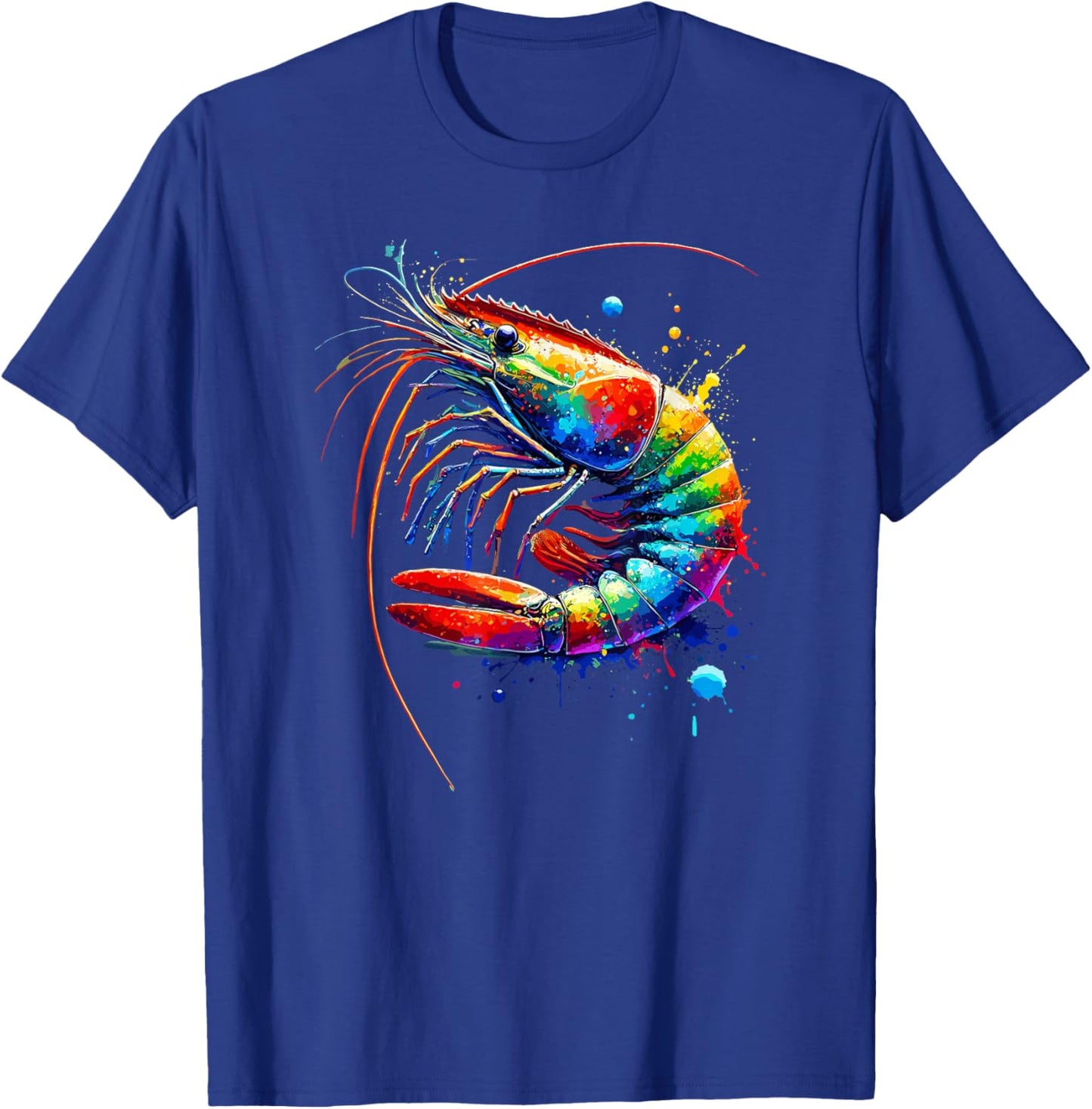Colorful Splash Art Shrimp Shrimp , Black, S T-Shirt - T-Shirt | Royal