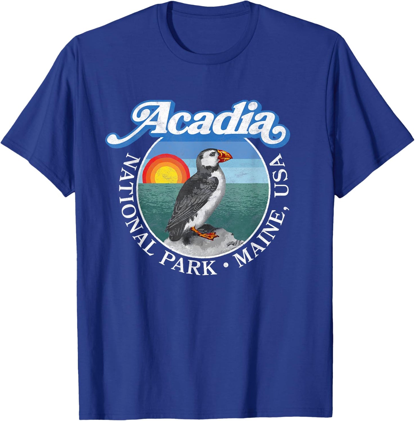 Retro Acadia National Park Vintage Maine Puffin T-Shirt - T-Shirt | Royal