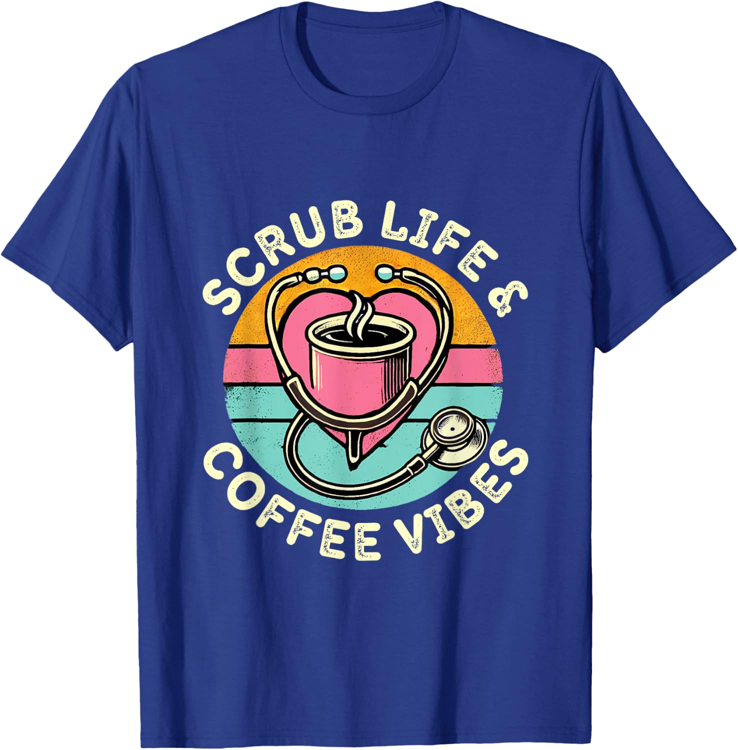 Cute Registered Nurse Life Retro RN Coffee Lover T-Shirt - T-Shirt | Royal