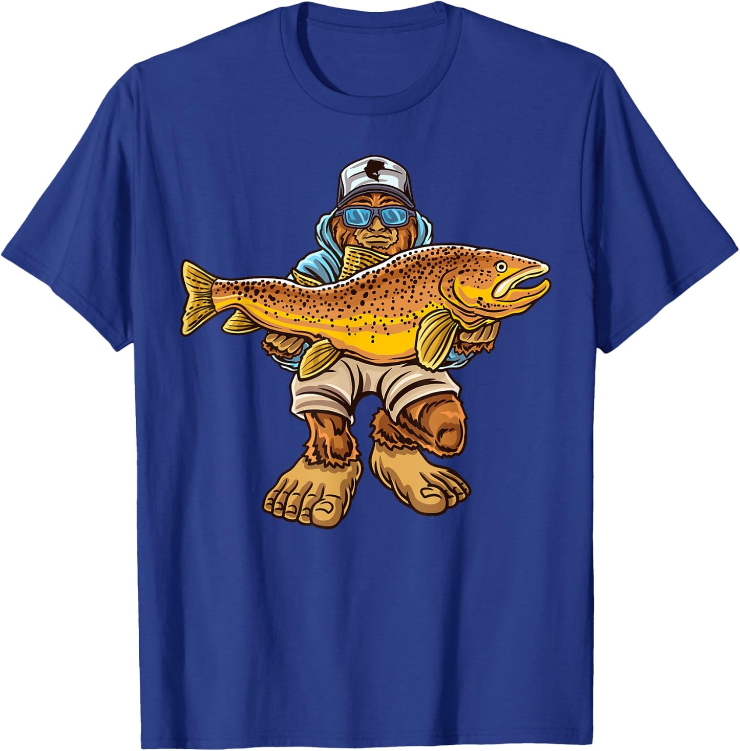 Brown Trout River Fishing Bigfoot Hunting Fishermen T-Shirt - T-Shirt | Royal