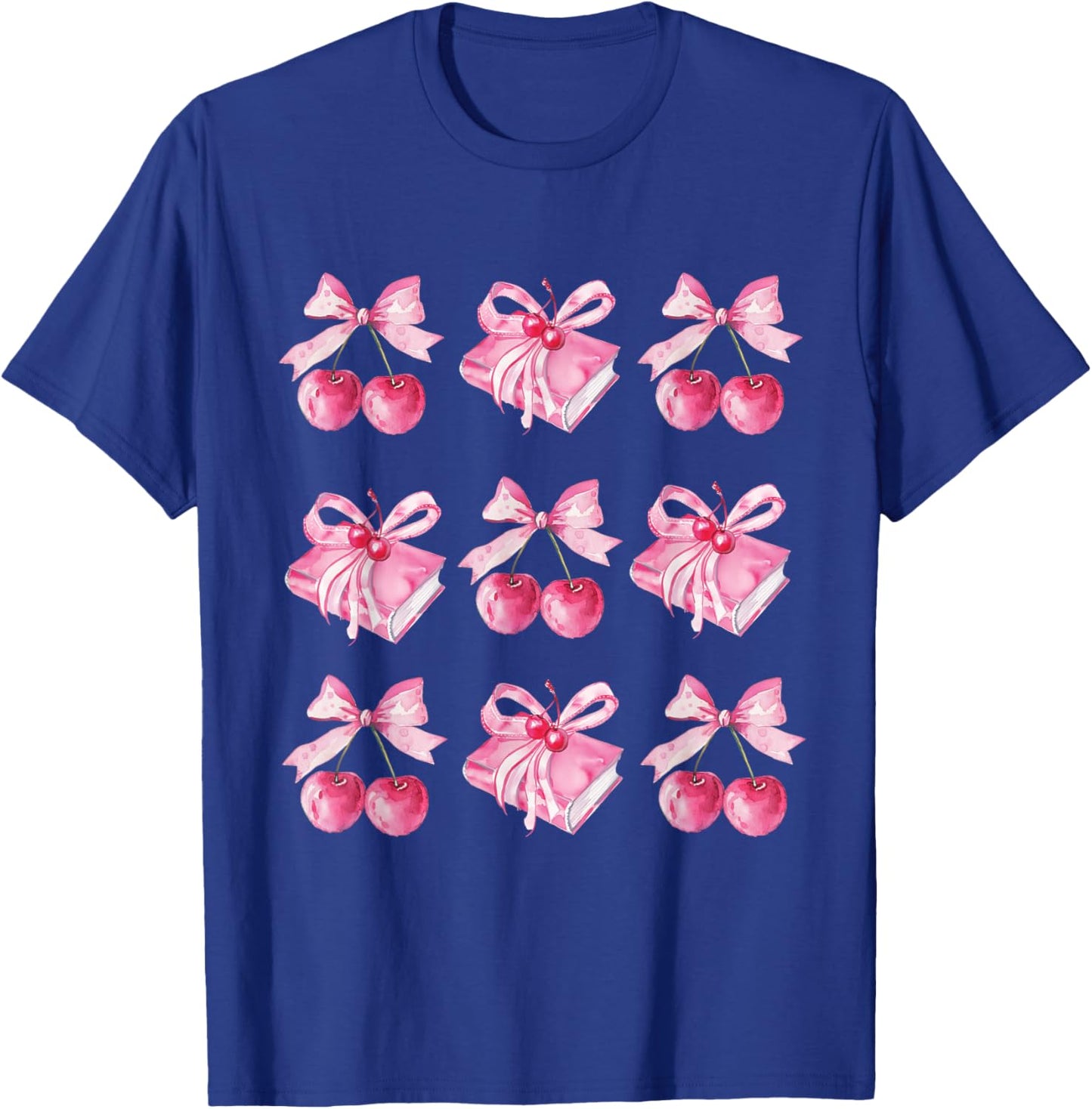 Coquette bow teacher student back to school books pink bows T-Shirt - T-Shirt | Royal