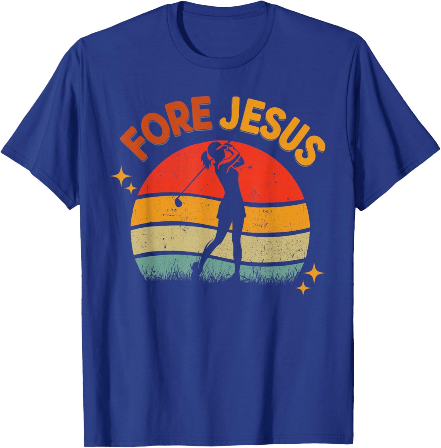 FORE Jesus Christian Golf Retro 70s Religious Golfing T-Shirt - T-Shirt | Royal