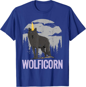 Wolf T Shirt Women Men Kids Wolficorn Unicorn Gift T-Shirt - T-Shirt | Royal