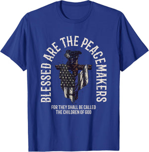 Blessed Are The Peacemakers Thin Blue Line Vintage T-Shirt - T-Shirt | Royal