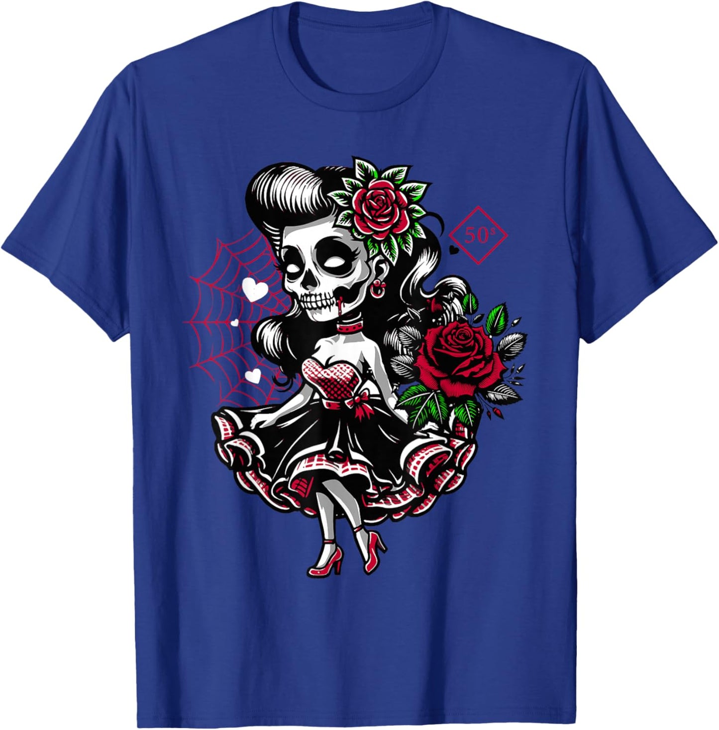Kawaii Rockabilly Skelett Pin Up Horror Rebel T-Shirt - T-Shirt | Royal