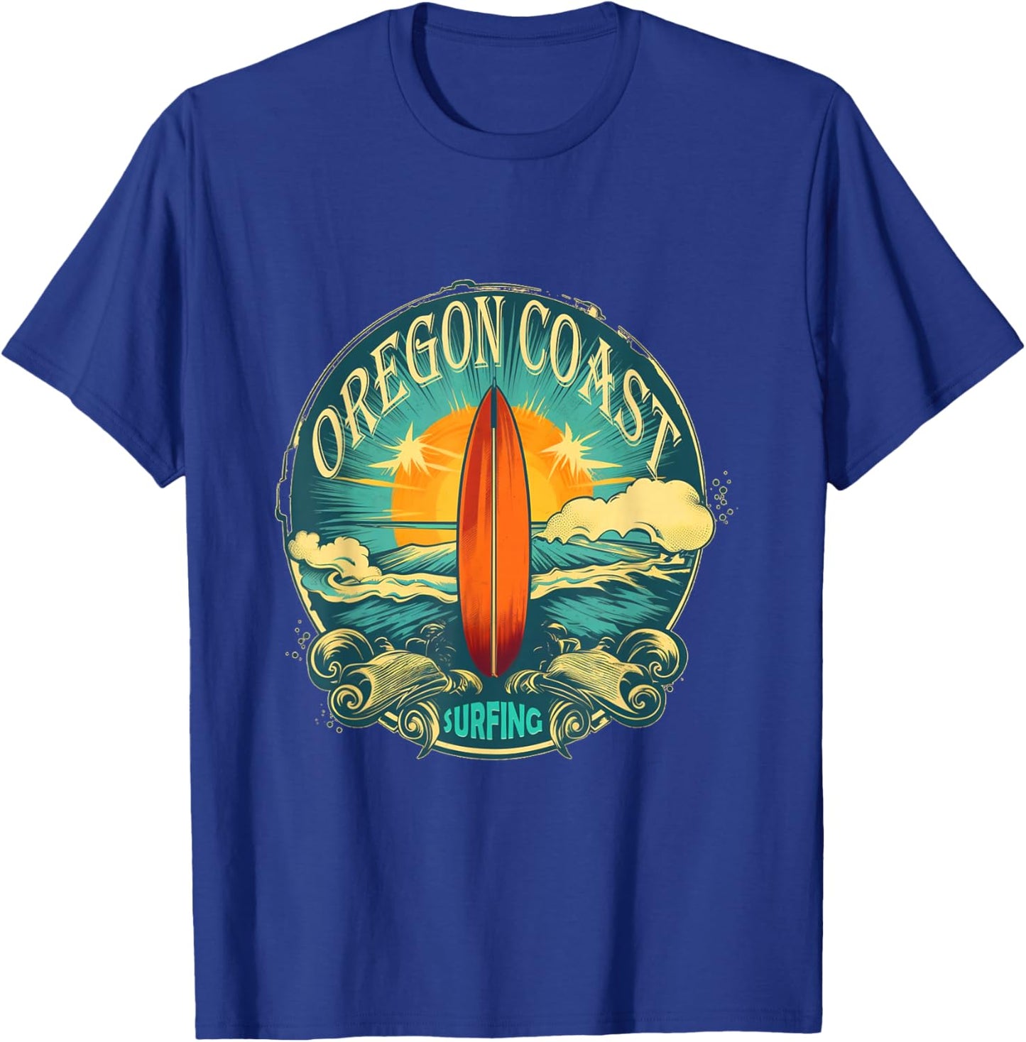 Oregon Coast Distressed Vintage Look Surf Surfing Surfboard T-Shirt - T-Shirt | Royal