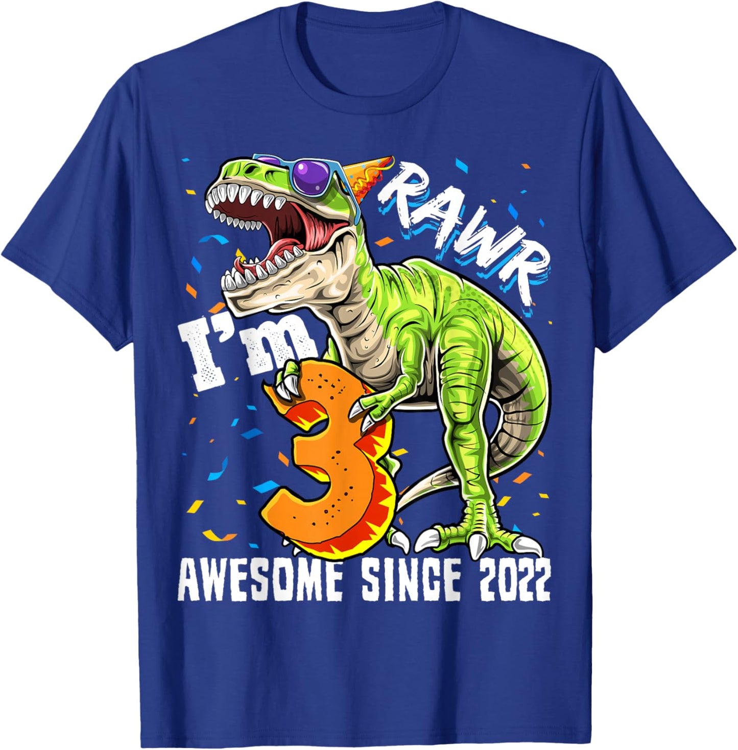 3rd Birthday T Rex Dinosaur Party Boys Rawr I'm 3 T-Shirt - T-Shirt | Royal