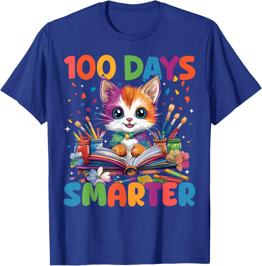 Cats 100th Day Of School Teacher 100 Days Smarter Cat Kitty T-Shirt - T-Shirt | Royal