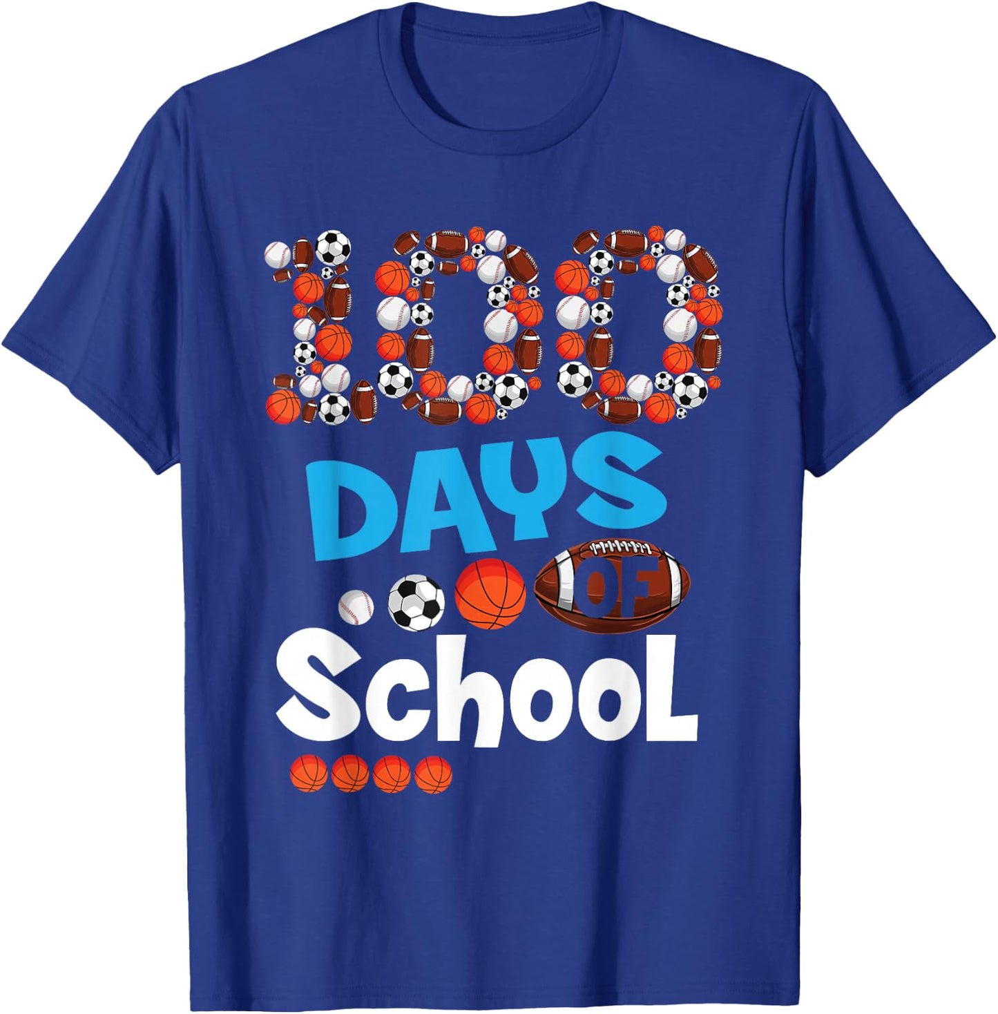 100th Days of School T Shirt Baseball Basketball School Gift T-Shirt - T-Shirt | Royal