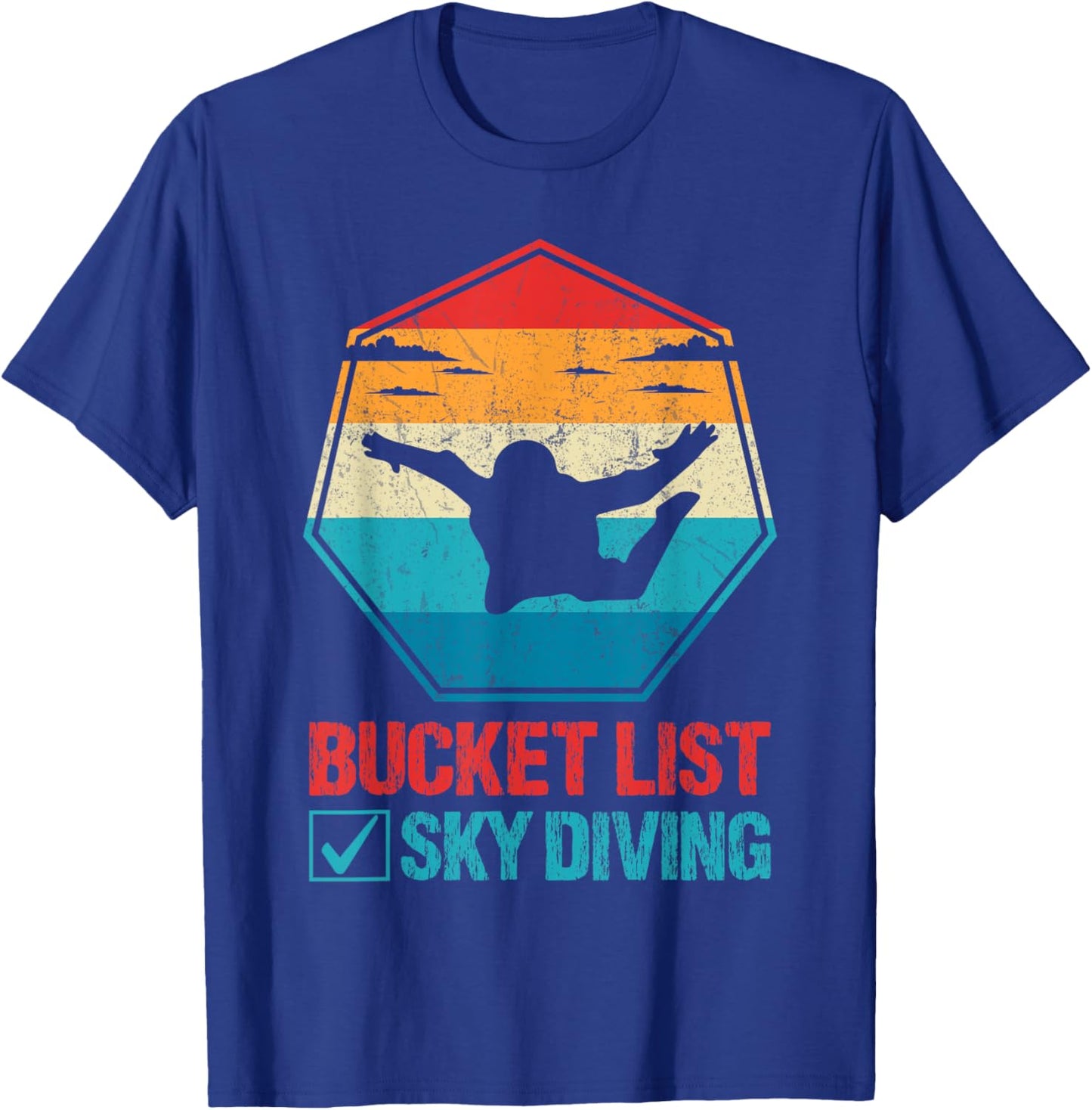 Bucket List Sky Diving Vintage Retro Skydiver T-Shirt - T-Shirt | Royal