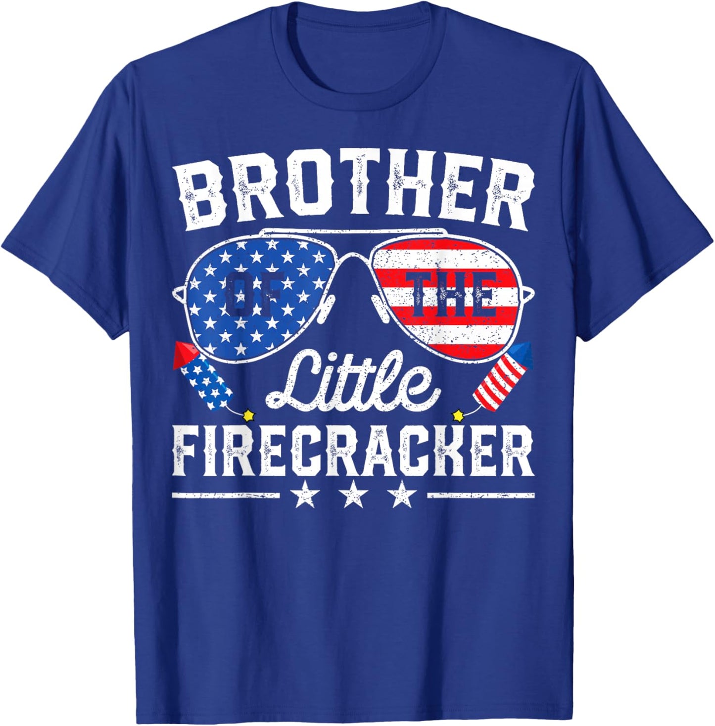 4th of July Birthday Brother Of The Little Firecracker T-Shirt - T-Shirt | Royal