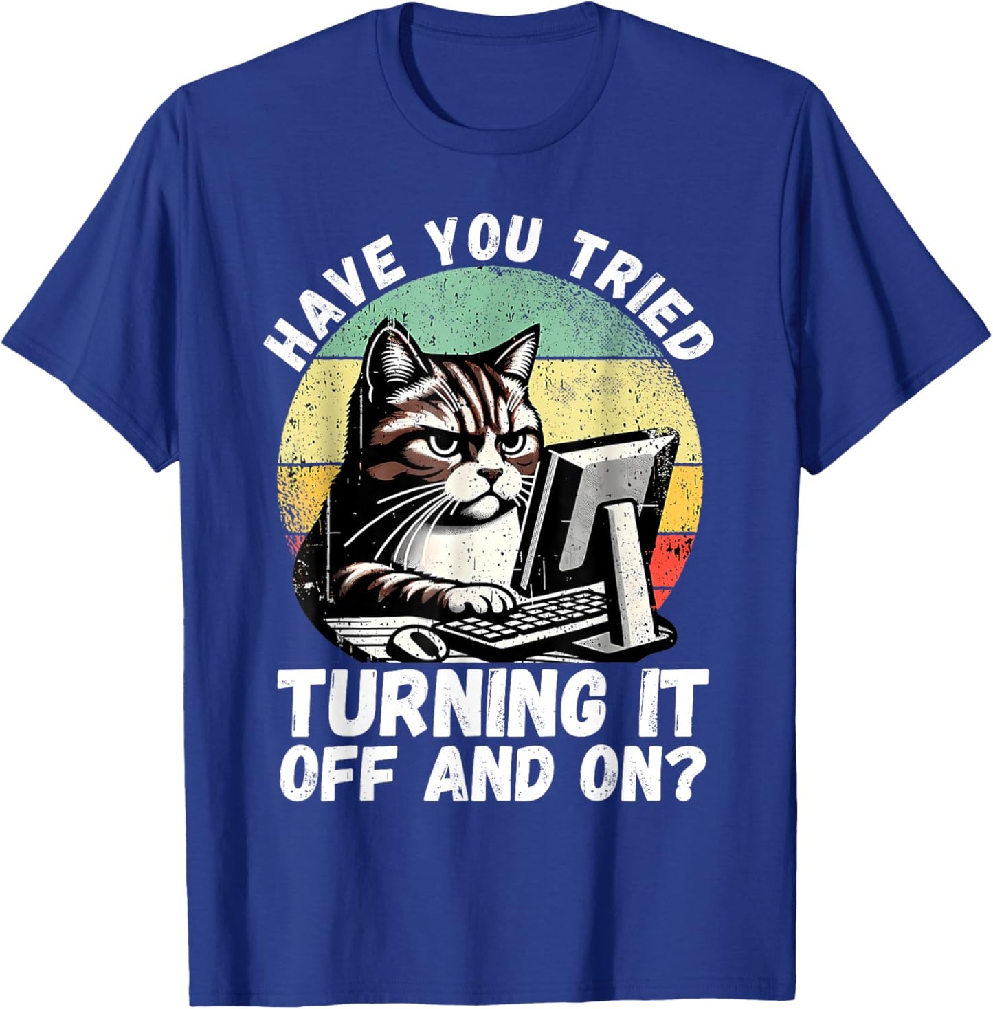 Humor Computer Tech Cat Tech Engineer Shirt Computer IT Guy T-Shirt - T-Shirt | Royal