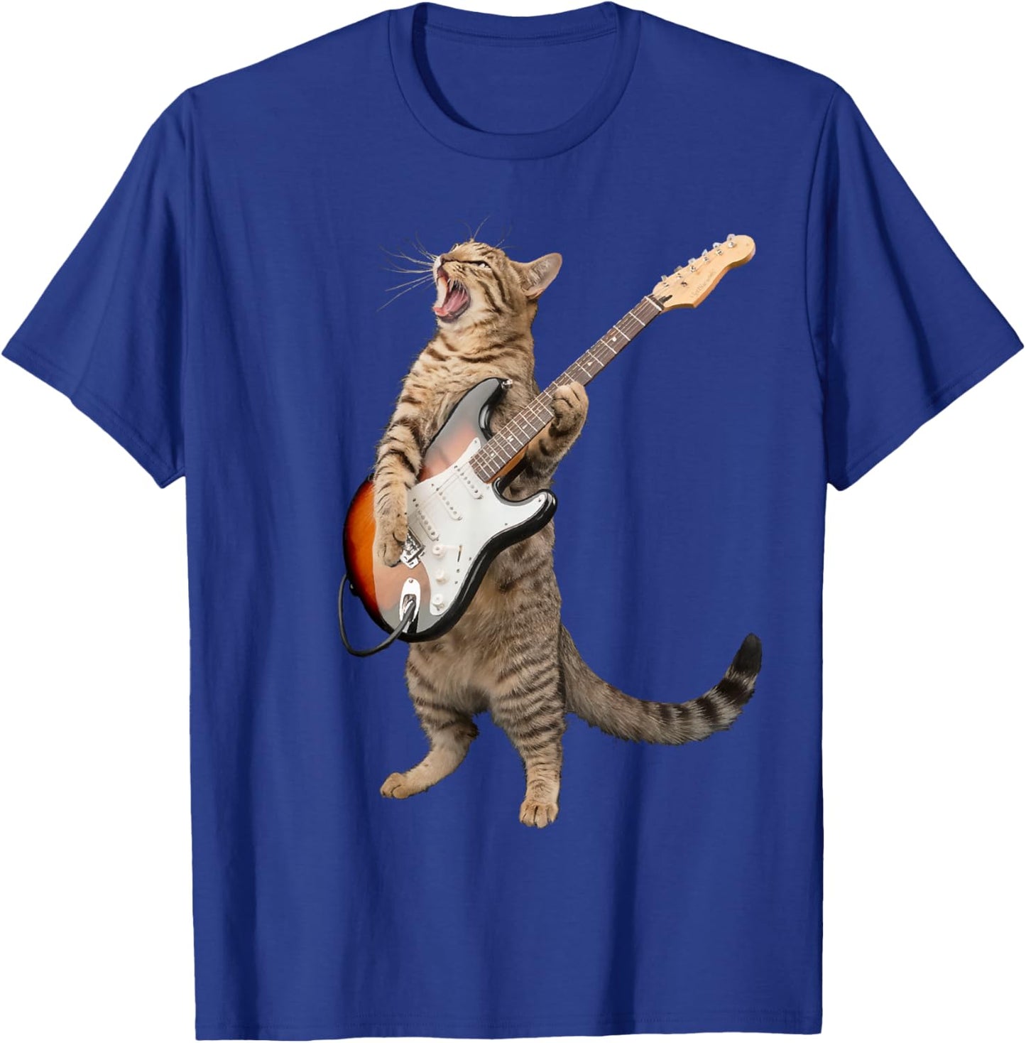 Cat Playing Guitar Shirt Kids Men Women Rock And Roll Band T-Shirt - T-Shirt | Royal
