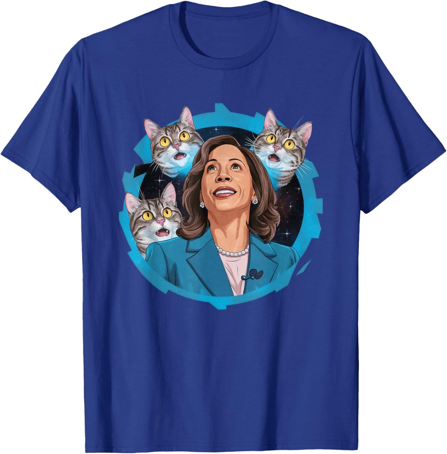 Kamala Harris and Cats In Space Funny Cat Lover Women T-Shirt - T-Shirt | Royal
