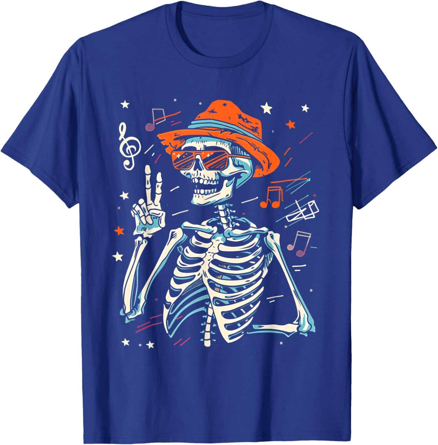 Funny Halloween Rocker Skeleton Hand Rock On Halloween T-Shirt - T-Shirt | Royal