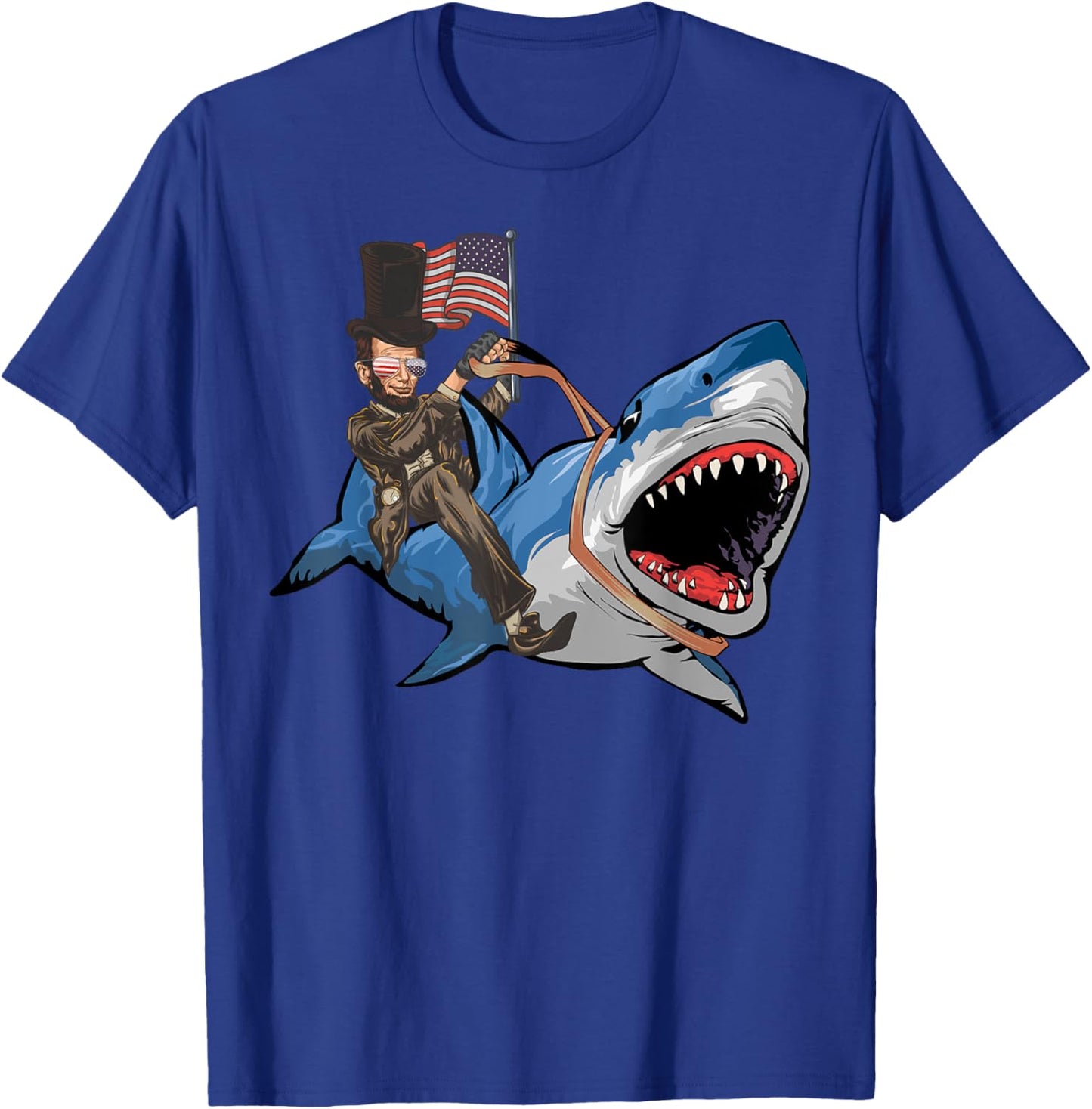 Abe Lincoln Riding Shark - Shark Lovers Shark 4th of July T-Shirt - T-Shirt | Royal