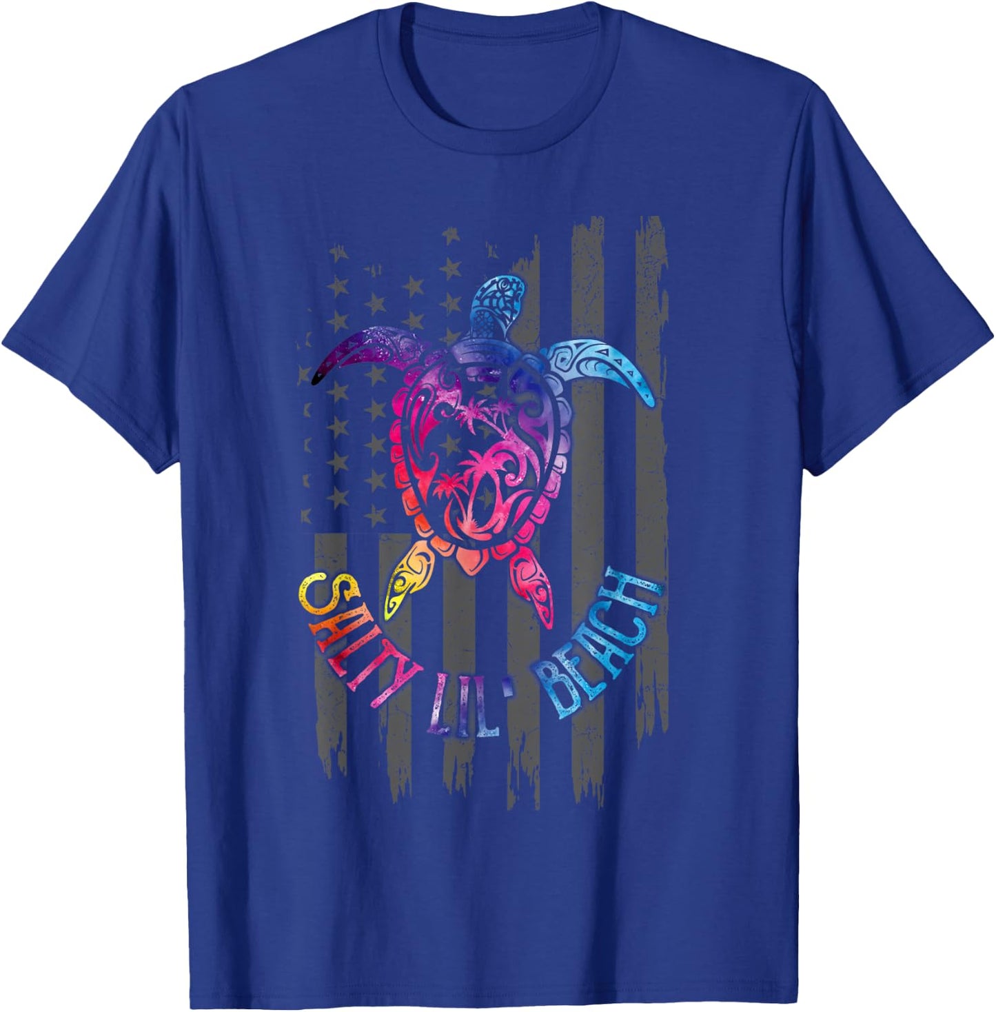 Salty Lil' Beach Turtle American Flag Funny Gift Men T-Shirt - T-Shirt | Royal