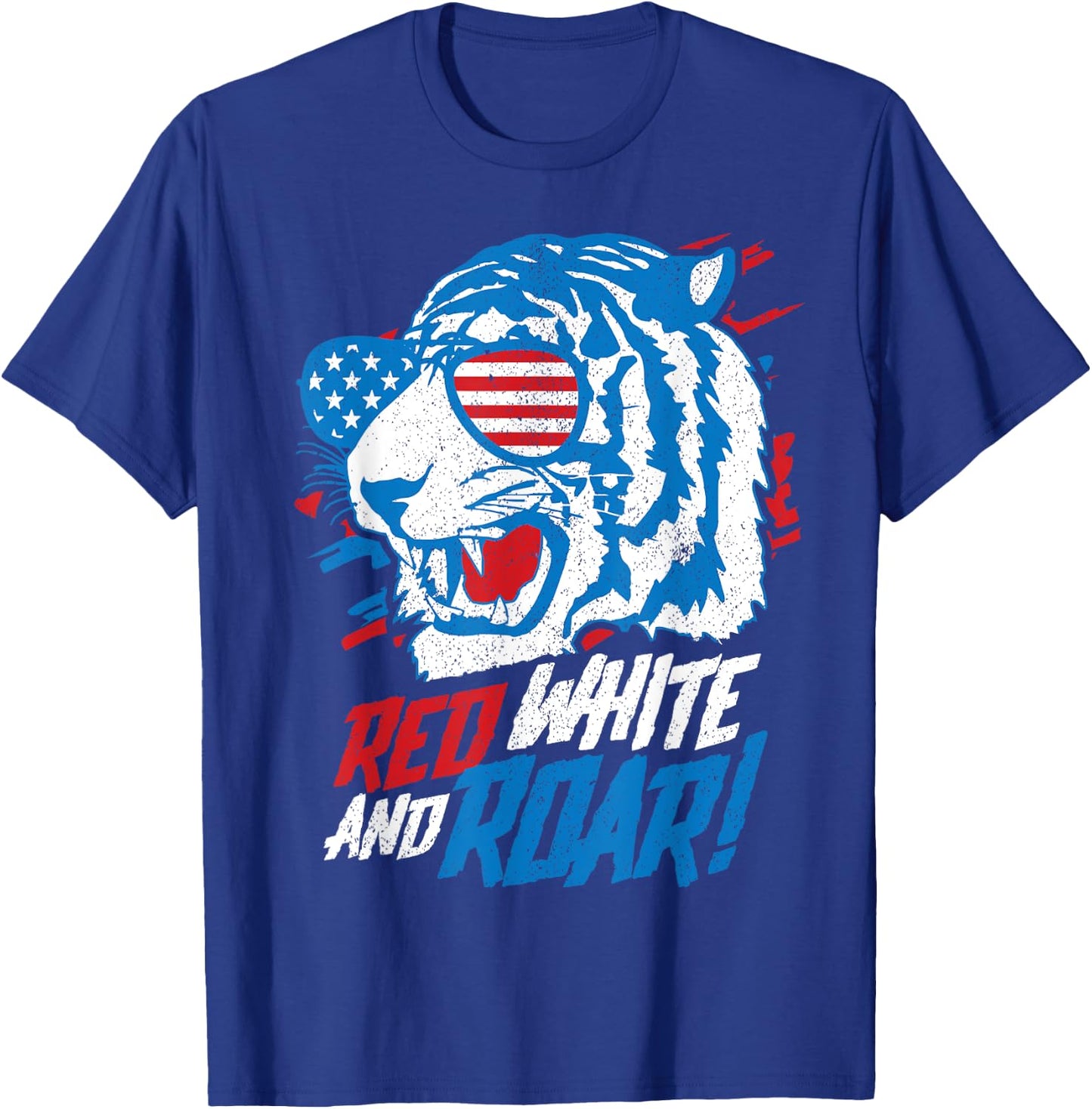 Red White And Roar Tiger Funny 4th Of July Predator Gift T-Shirt - T-Shirt | Royal