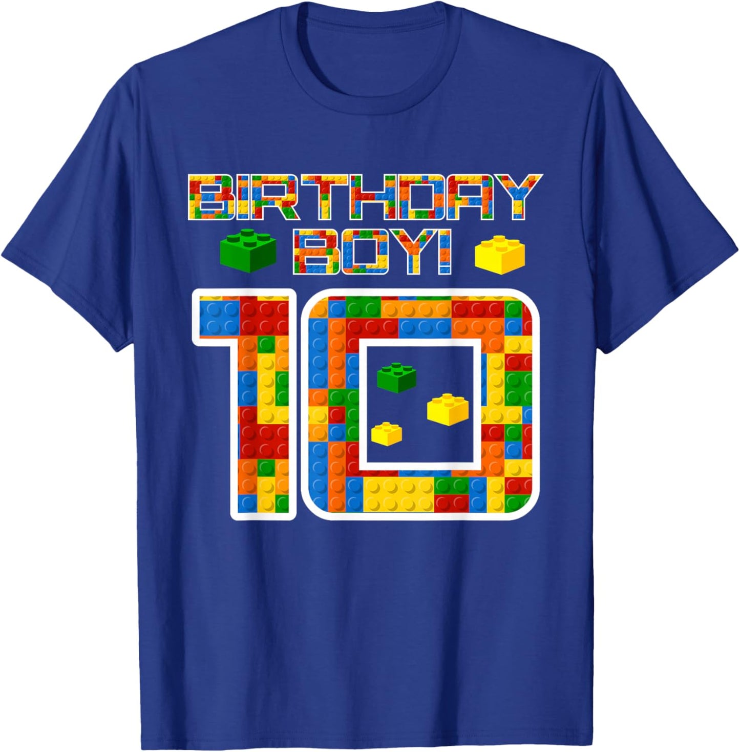 Cute 10th Birthday Gift 10 Years Old Block Building Boys T-Shirt - T-Shirt | Royal