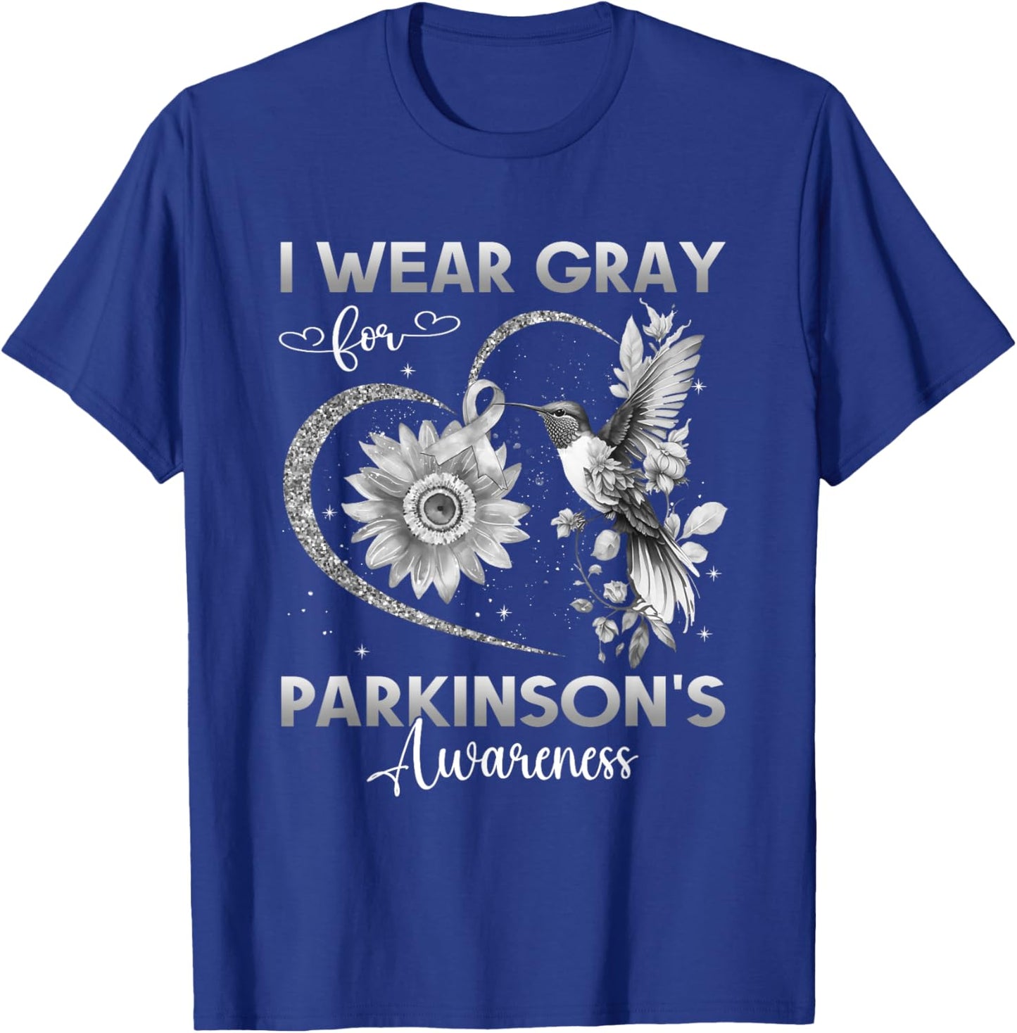 I Wear Gray For Parkinson's Awareness Hummingbird Sunflower T-Shirt - T-Shirt | Royal