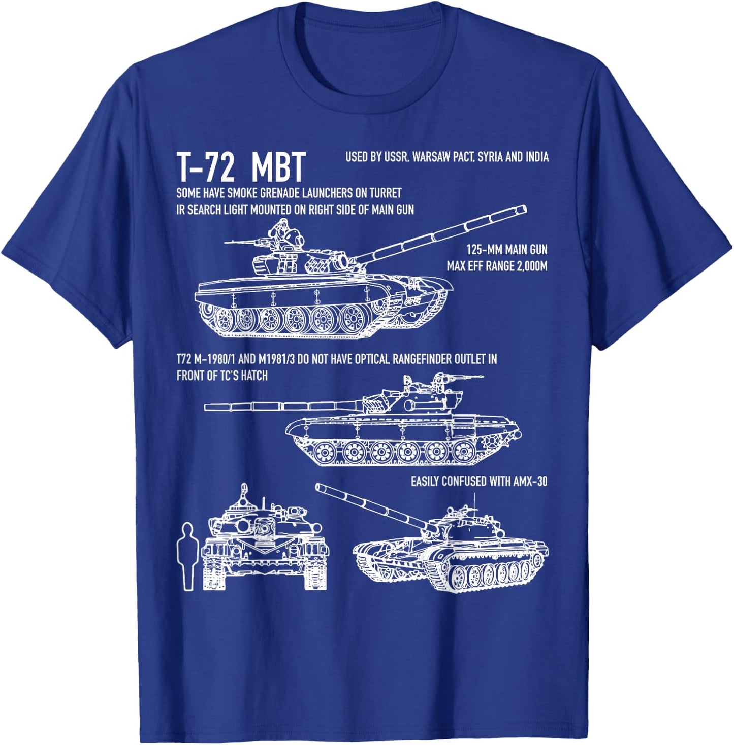 T-72 Russian Tank MBT Recognition Blueprint T-Shirt - T-Shirt | Royal