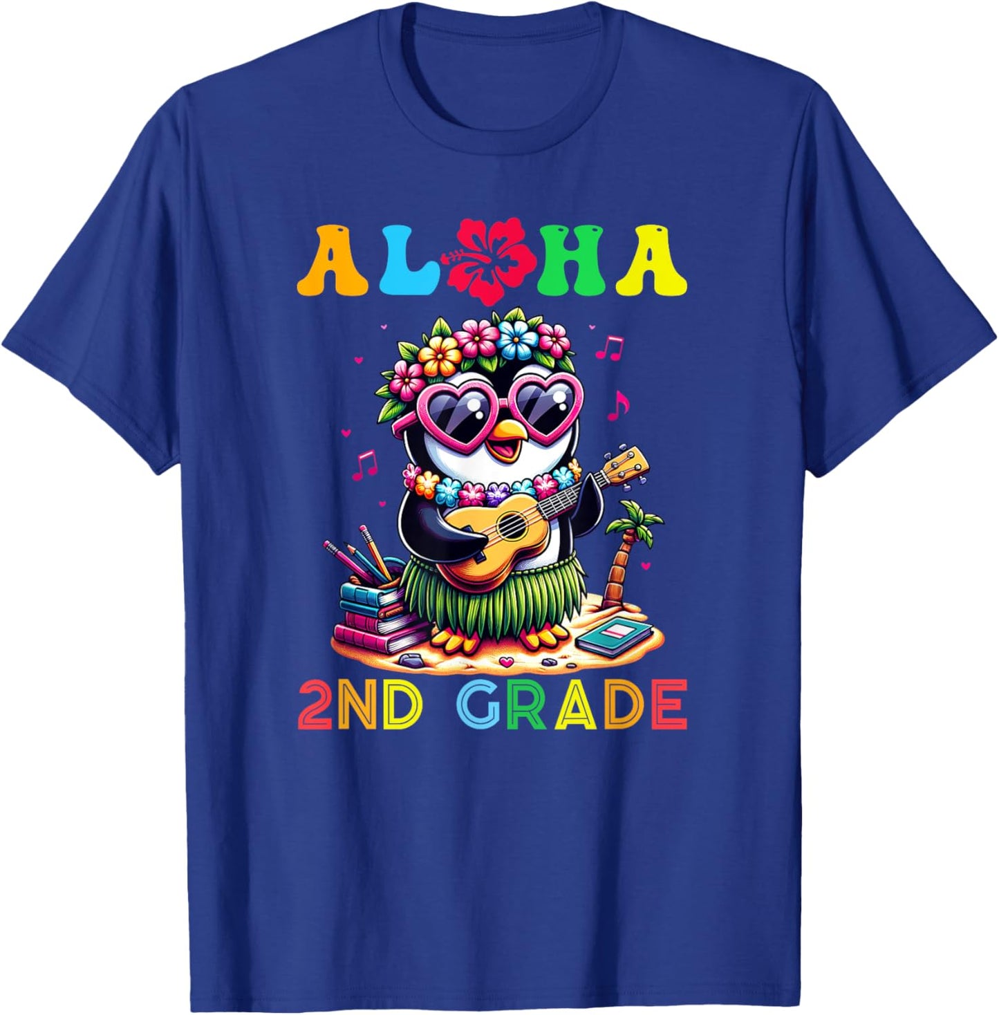 Aloha Second Grade Penguin Hawaii Back to School Kids Girl T-Shirt - T-Shirt | Royal