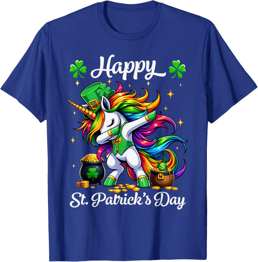 St Patricks Day Dabbing Unicorn Girls Happy St Paddys day T-Shirt - T-Shirt | Royal