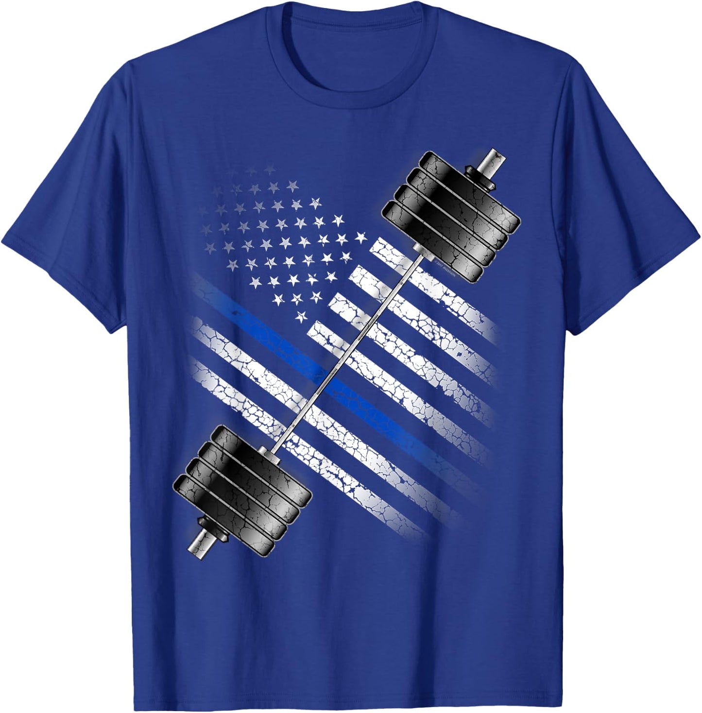 POLICEMAN and LEO POWERLIFTING - THIN BLUE LINE USA FLAG T-Shirt - T-Shirt | Royal