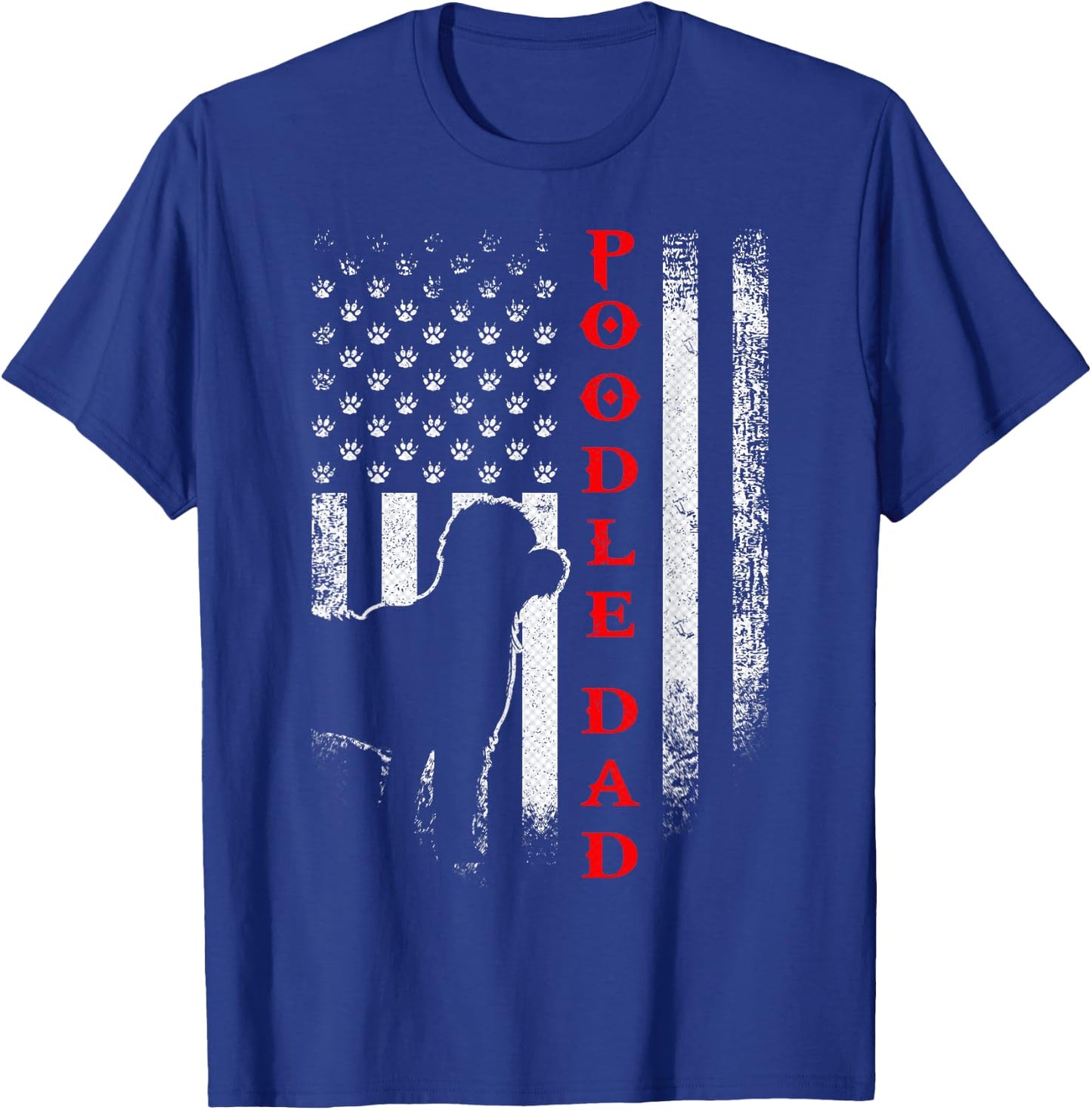 Vintage USA American Flag Proud Poodle Dad Silhouette Funny Women Men T-Shirt - T-Shirt | Royal